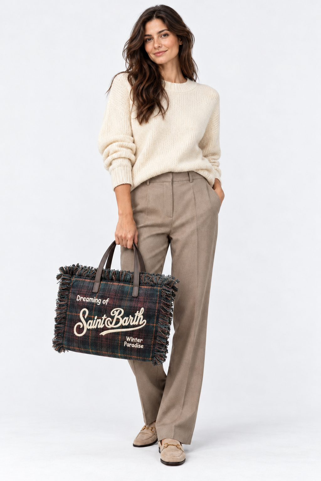 MC2 Saint Barth Borsa Donna Colette Tartan Verde Scuro e Bordeaux