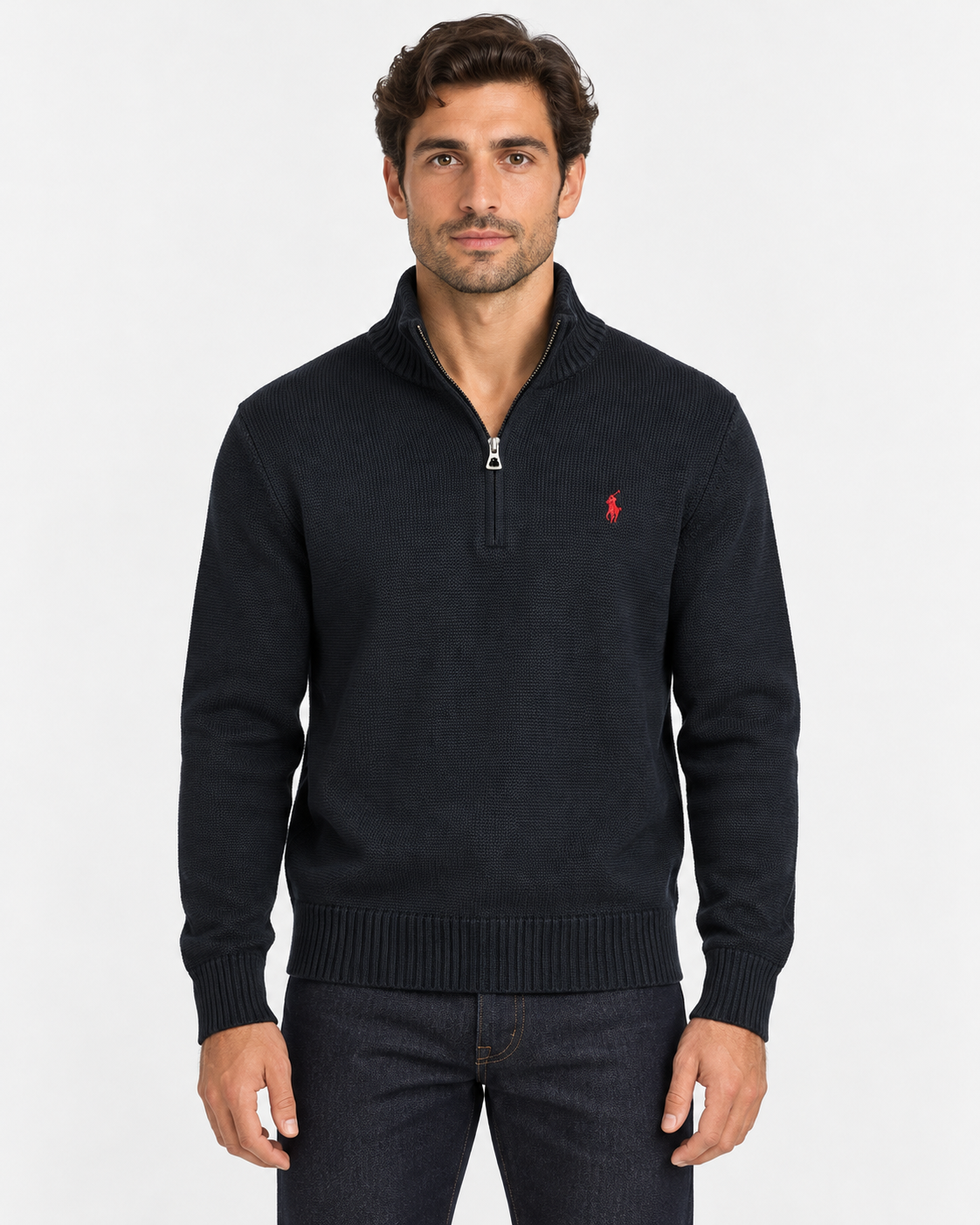 Polo Ralph Lauren Maglione Uomo Mezza Zip in Cotone Nero