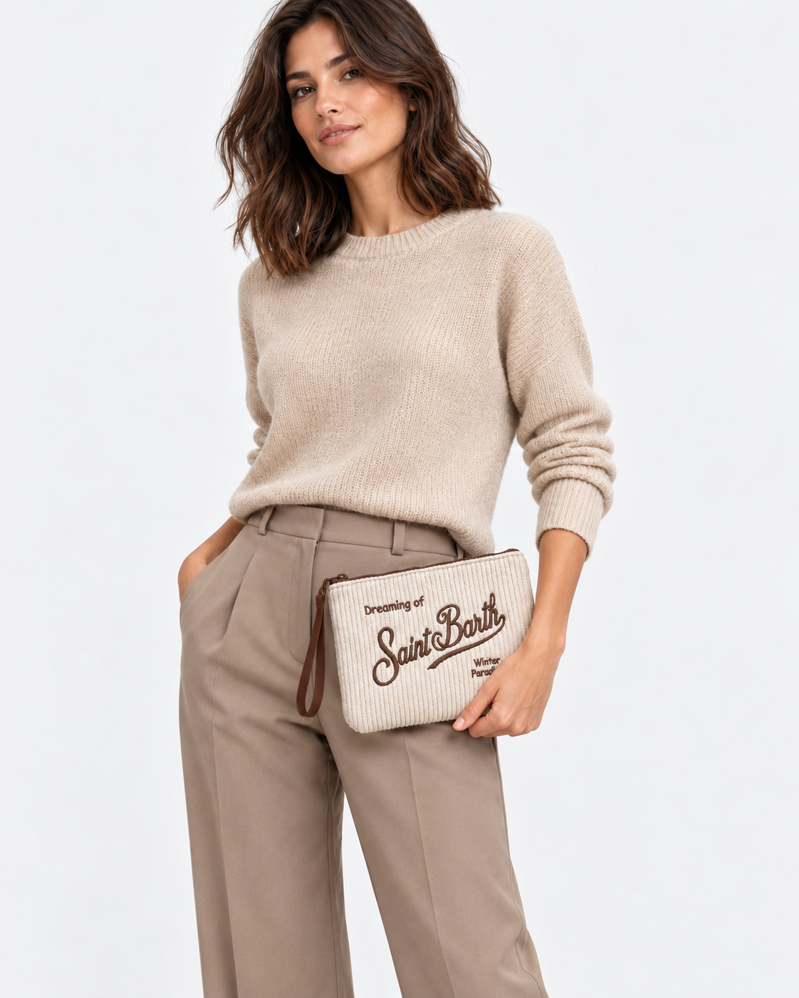 MC2 Saint Barth Pochette Donna Aline Tricot Panna a Coste
