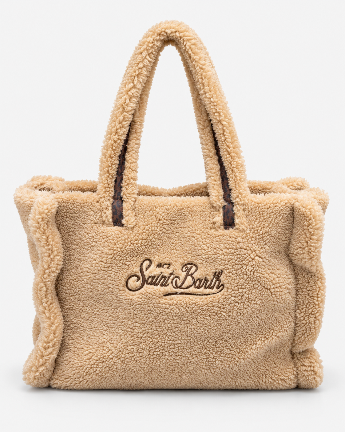 MC2 Saint Barth Borsa Donna Vanity Teddy Beige con Maxi Logo Leopard