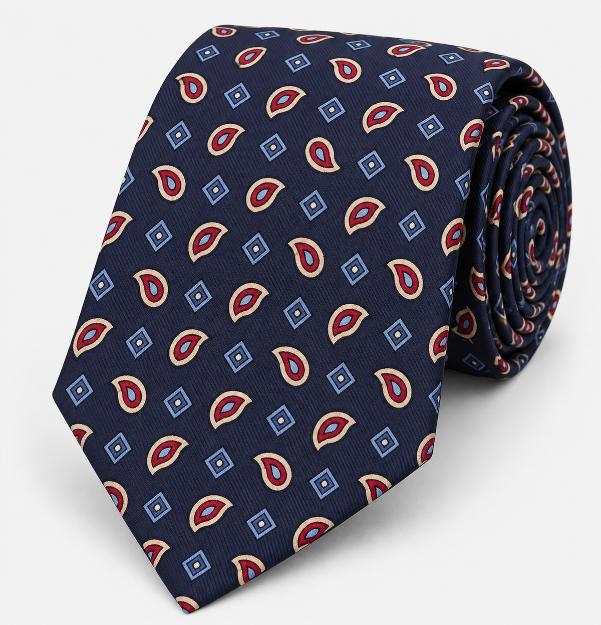 Fefè Cravatta Uomo in Seta Blu Navy con Fantasia Paisley