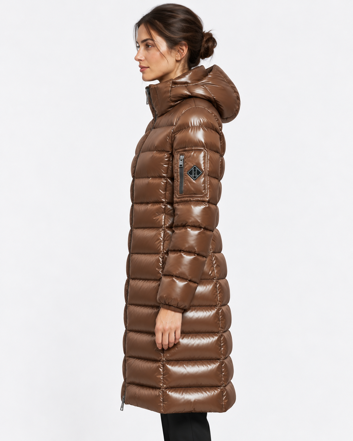 Herno Piumino Donna in Nylon Lucido Testa di Moro con Cappuccio