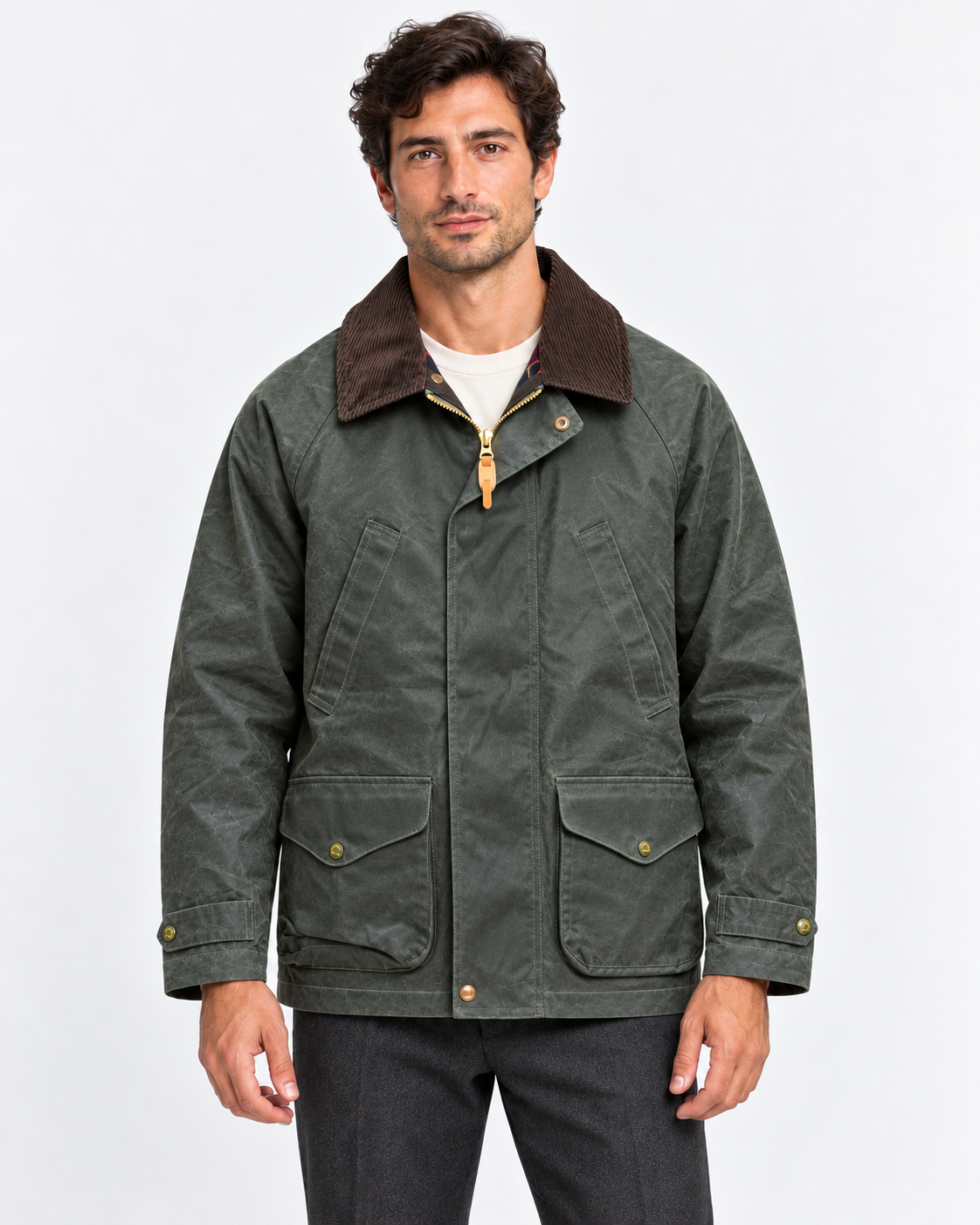 Manifattura Ceccarelli Giubbotto Uomo Dark Green con Collo in Velluto