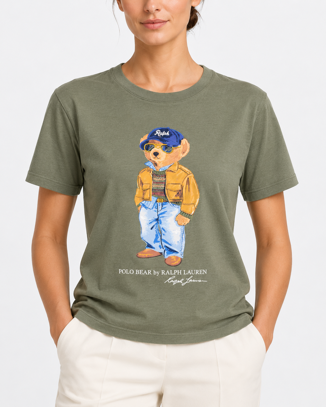 Polo Ralph Lauren T-shirt Donna Polo Bear in Cotone Verde Oliva