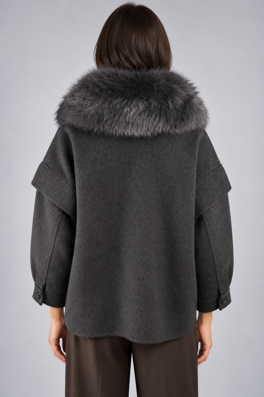 Dixie Giacca Donna in Lana con Collo in Ecopelliccia Grey
