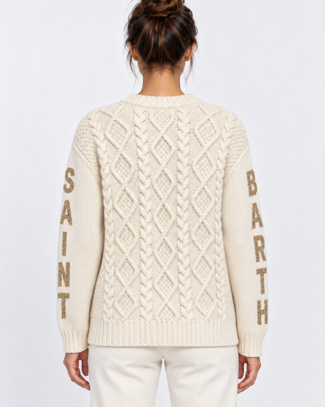 MC2 Saint Barth Maglia Donna Malmo a Trecce Panna in Misto Lana