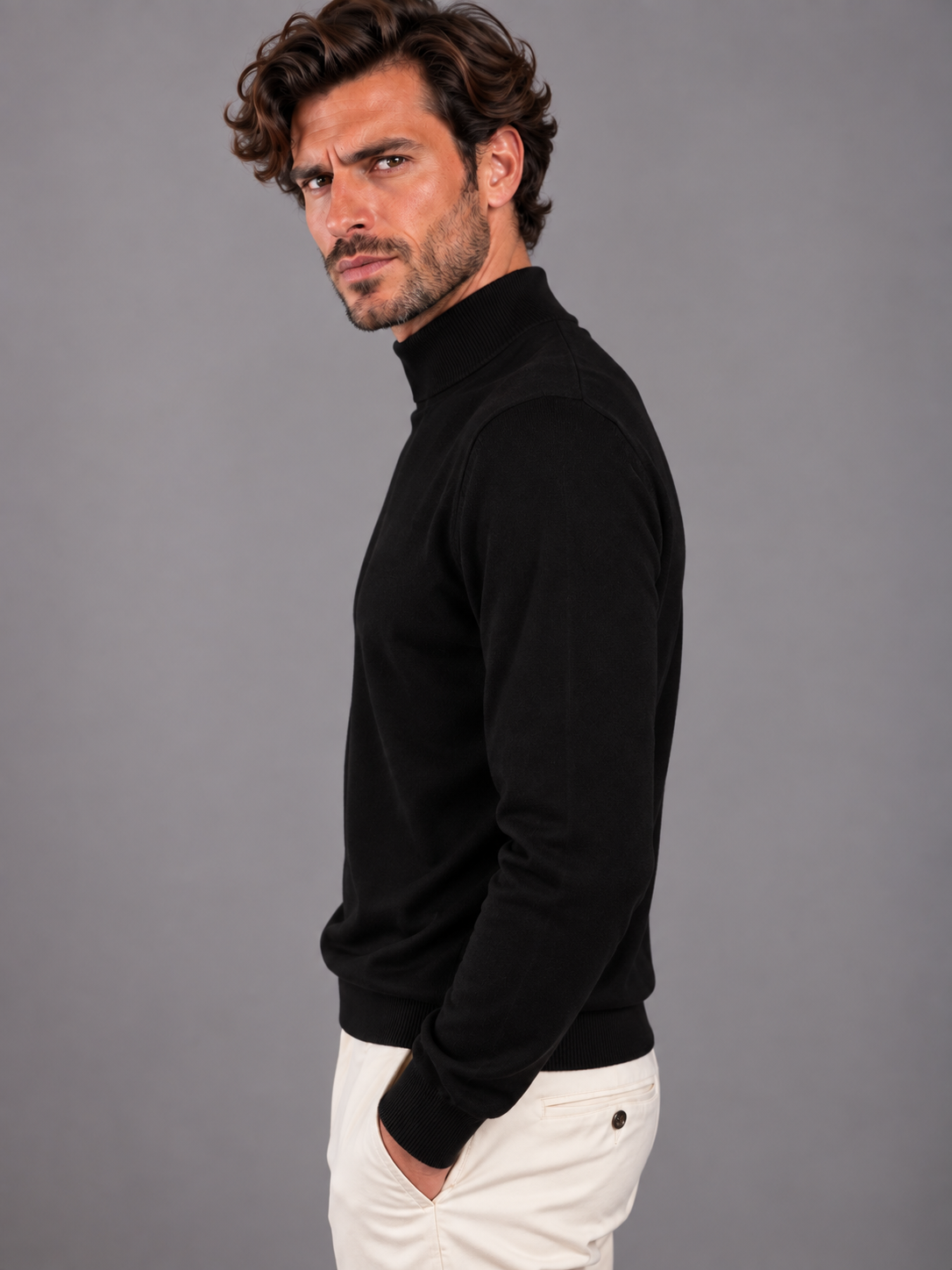 Tagliatore Maglione Uomo Lupetto in Lana Black