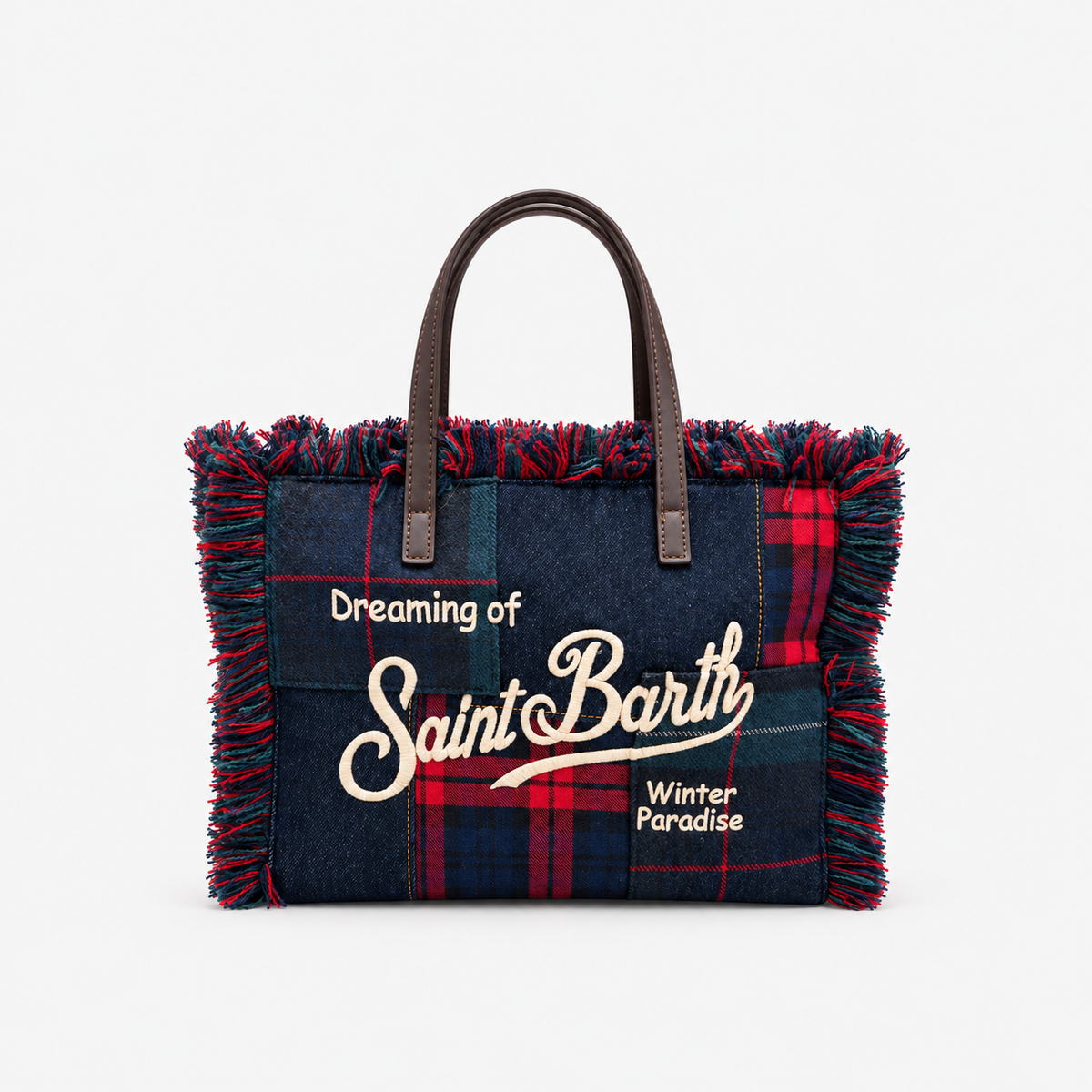 MC2 Saint Barth Borsa Donna Colette Patchwork Tartan Blu e Rosso