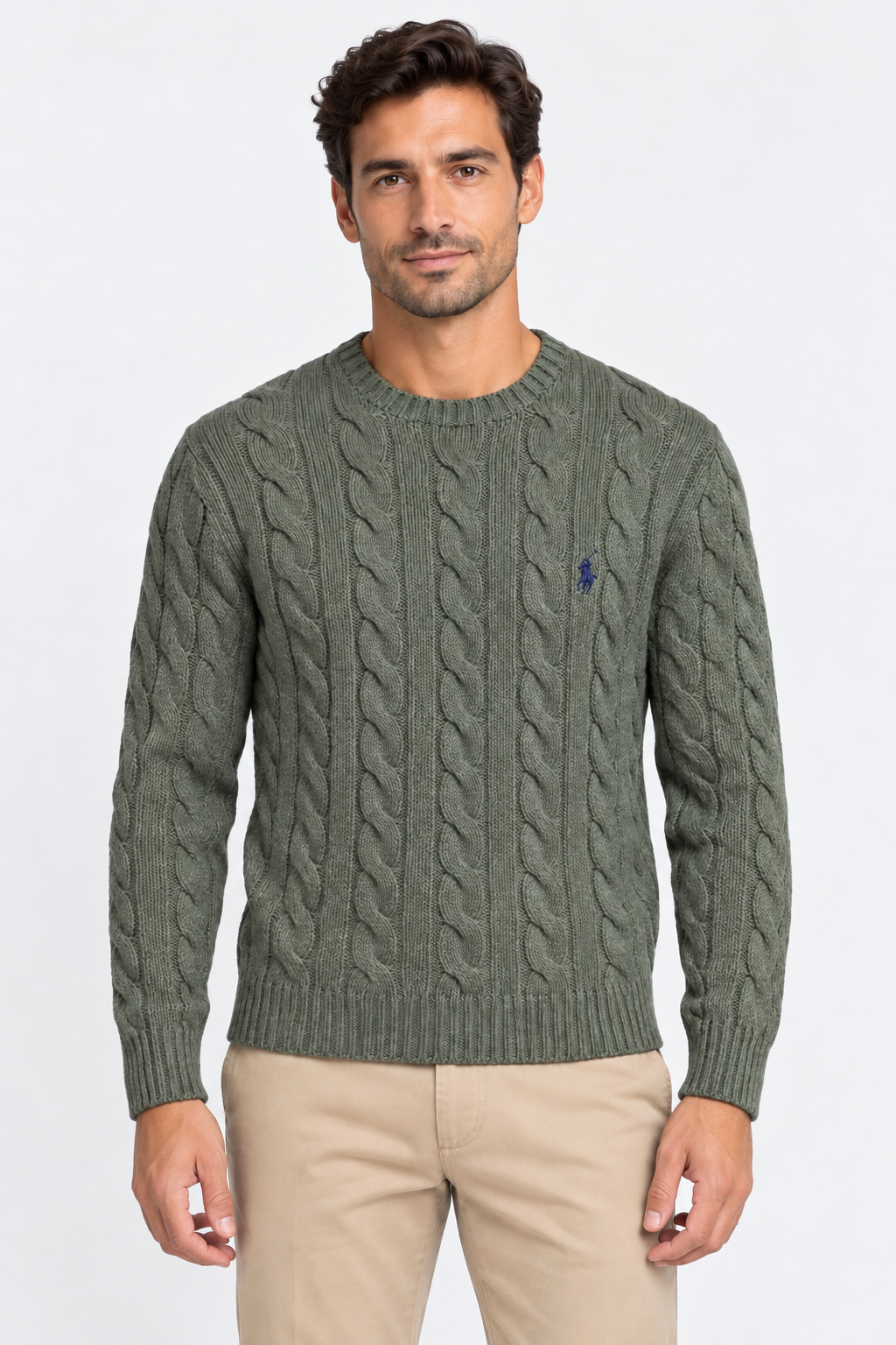 Polo Ralph Lauren Maglia Uomo a Trecce Green in Cotone