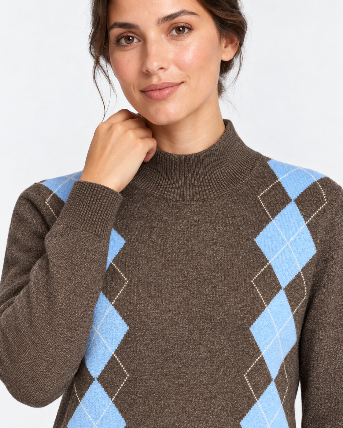 Gran Sasso Maglia Lupetto Donna Marrone a Rombi in Lana e Cashmere