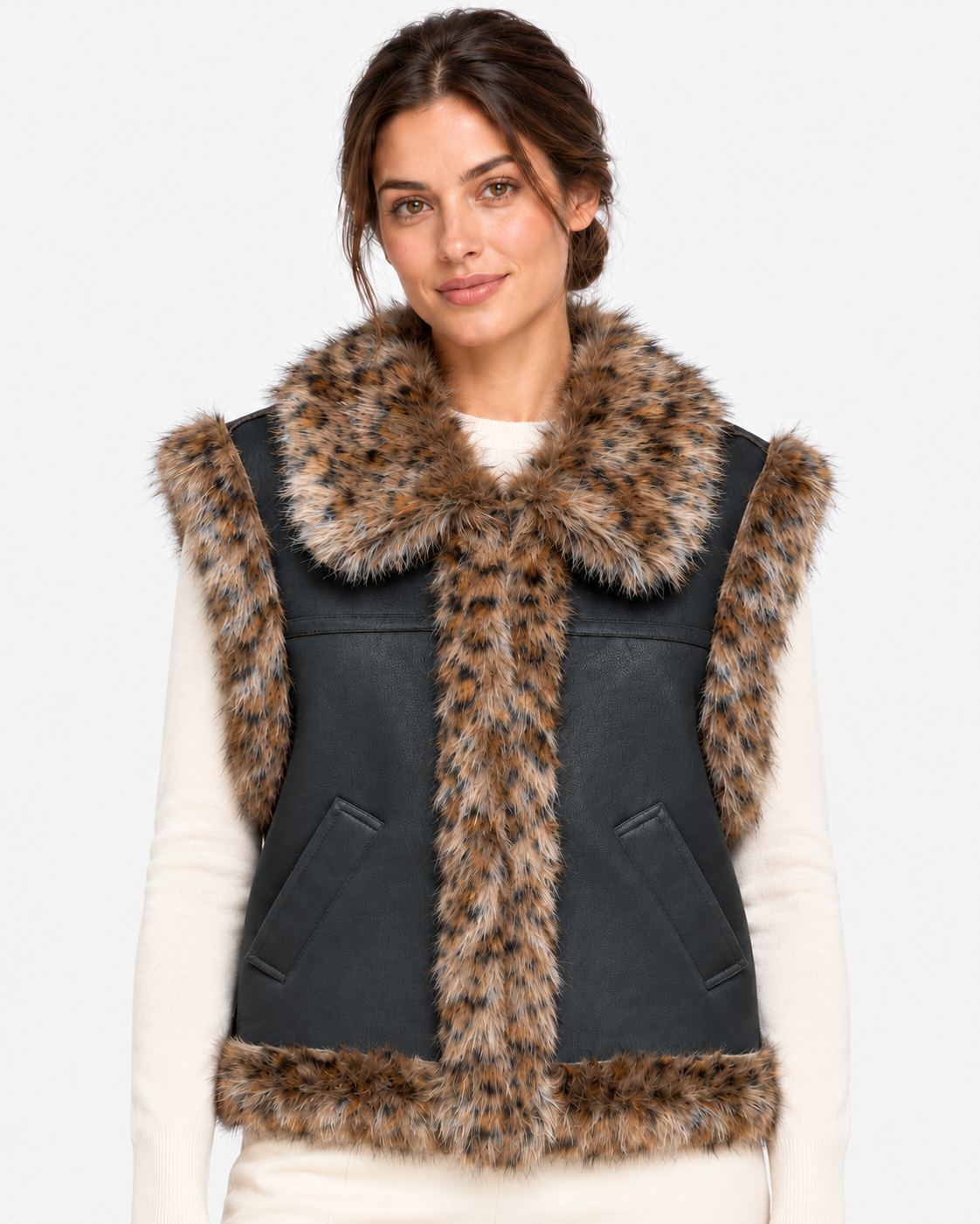 MC2 Saint Barth Gilet Donna Hesketh Nero con Dettagli Animalier