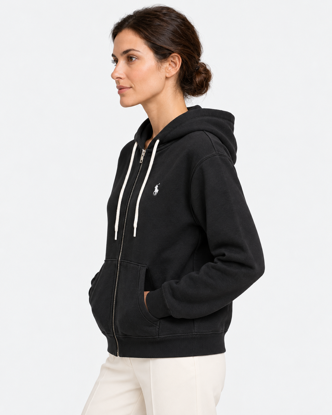 Polo Ralph Lauren Felpa Donna Nera con Cappuccio e Zip