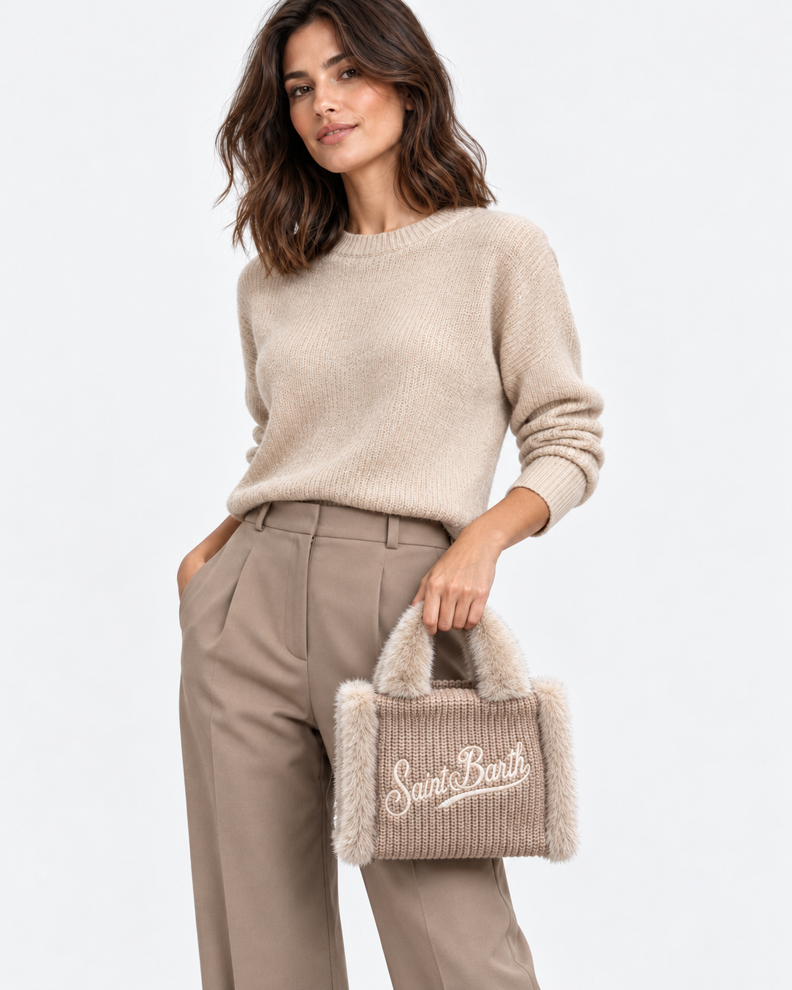 MC2 Saint Barth Borsa Donna Vanity Mini in Maglia Beige