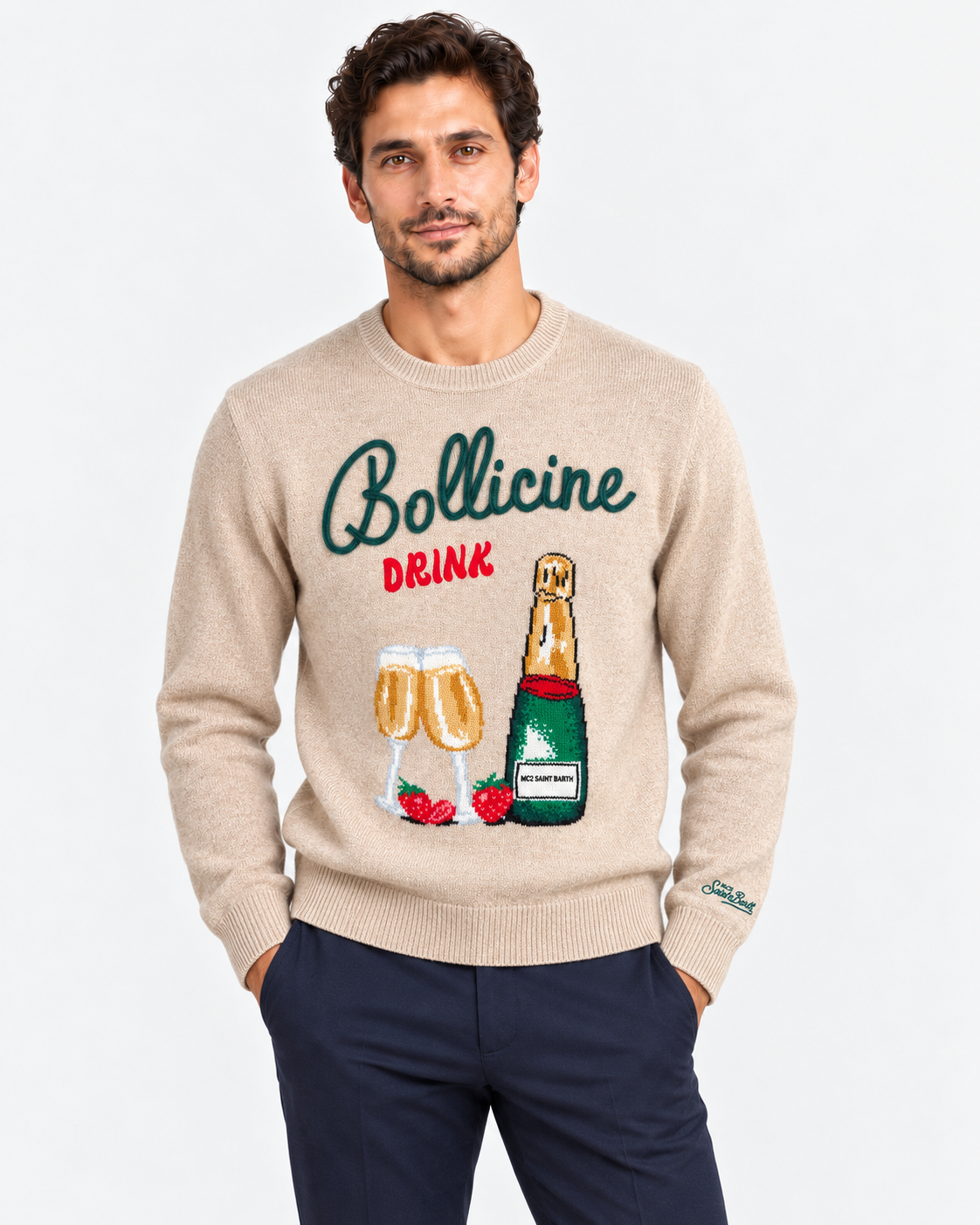 MC2 Saint Barth Maglia Uomo Heron Bollicine Drink Beige
