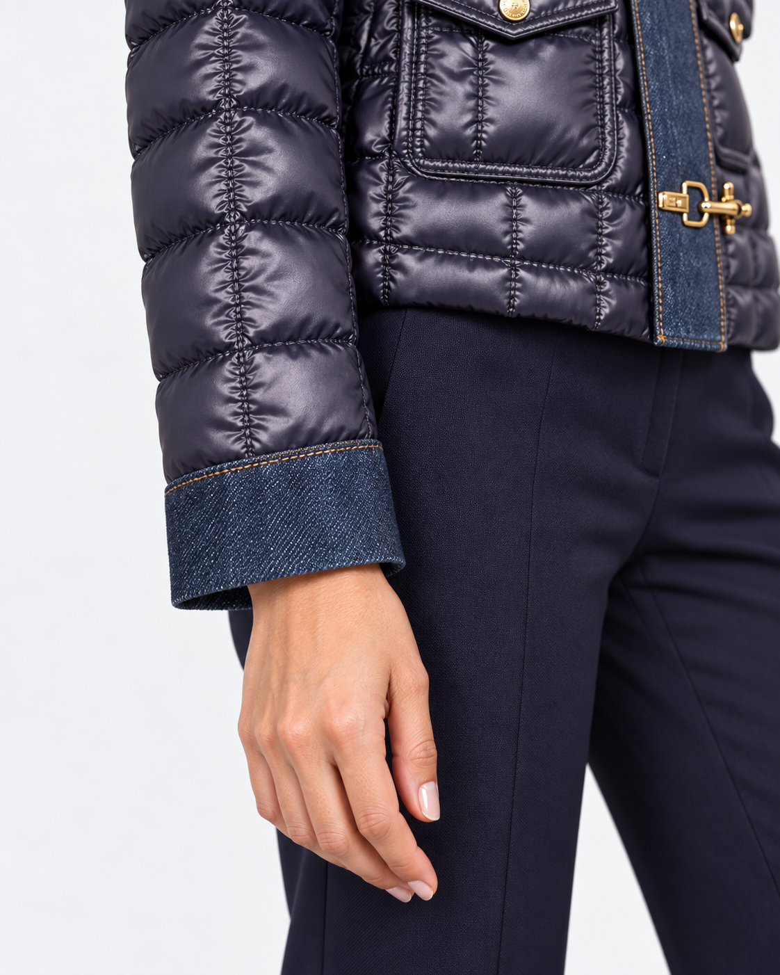 Fay 3 Ganci trapuntato a quadri in tessuto tecnico blue denim