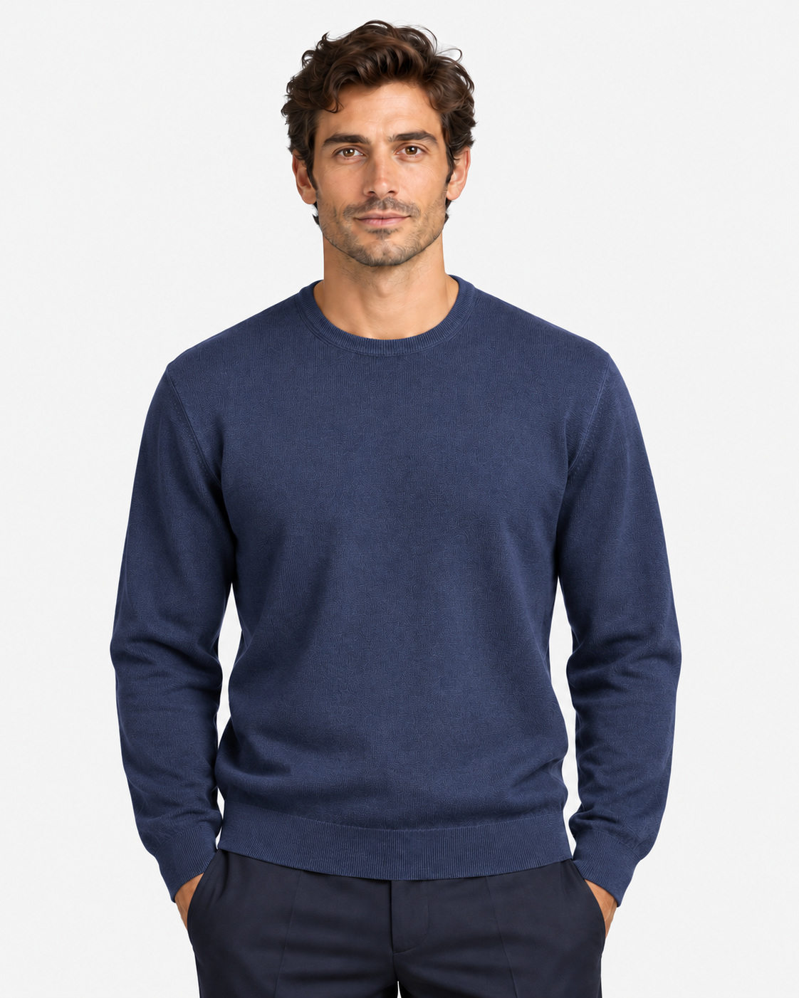 Gran Sasso Maglia Uomo Girocollo in Lana Blue Denim