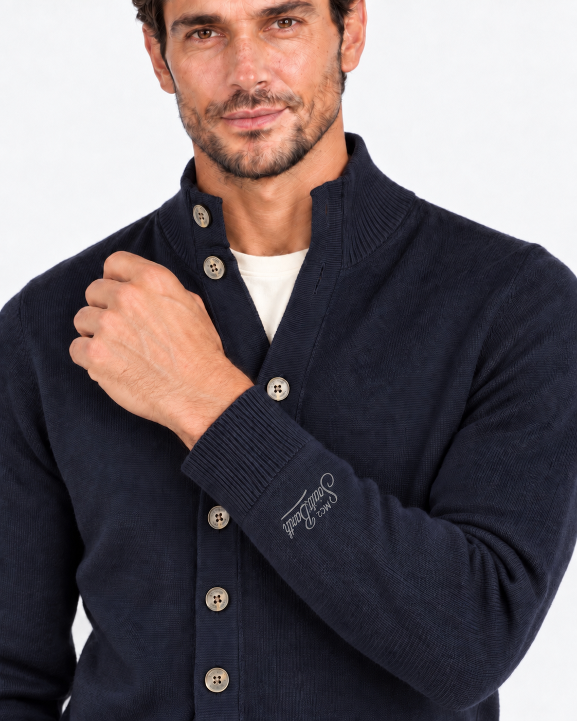 MC2 Saint Barth Cardigan Uomo Night Blue in Lana Merinos Extrafine