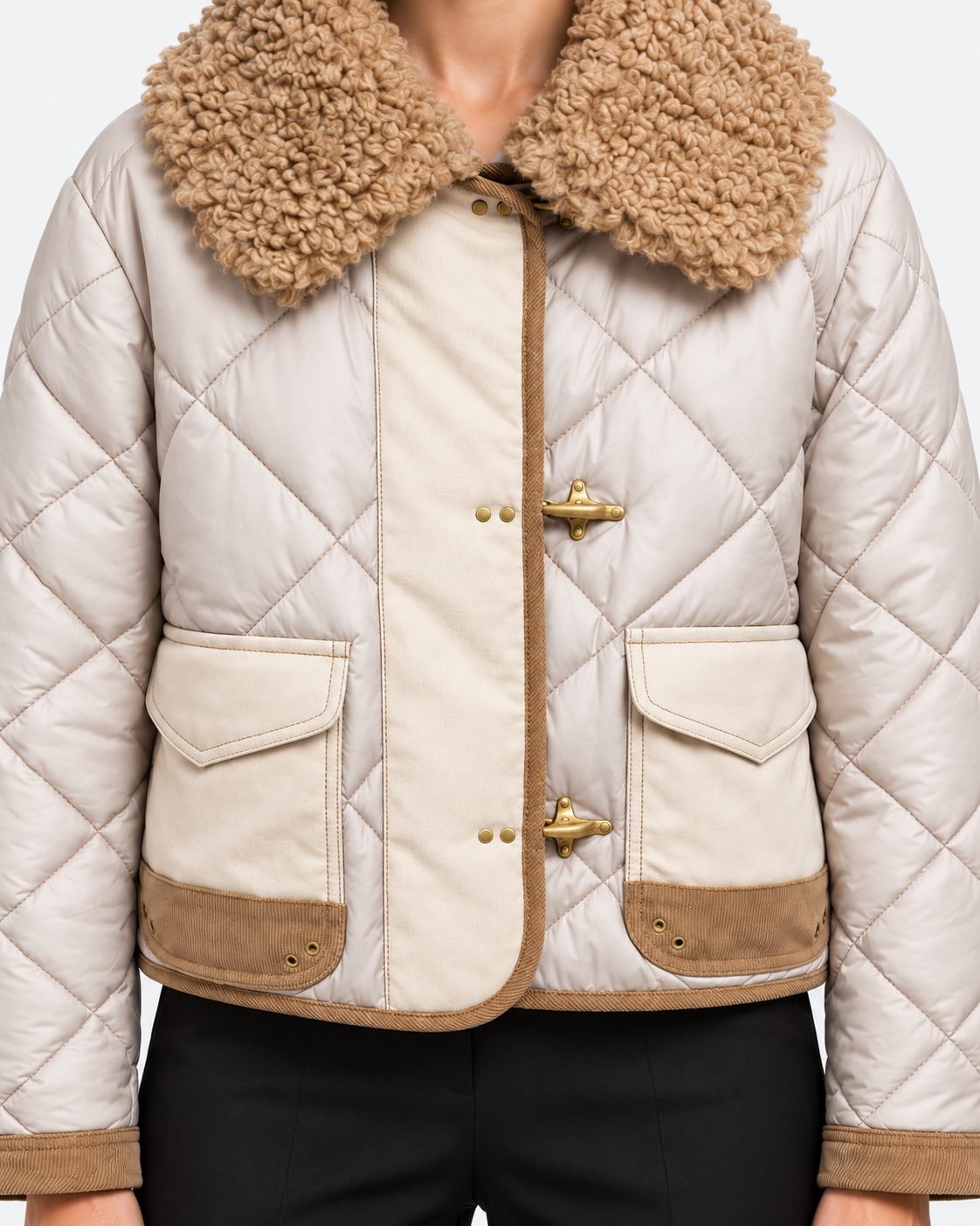 Fay 3 Ganci Donna Trapuntato Panna con Collo Removibile
