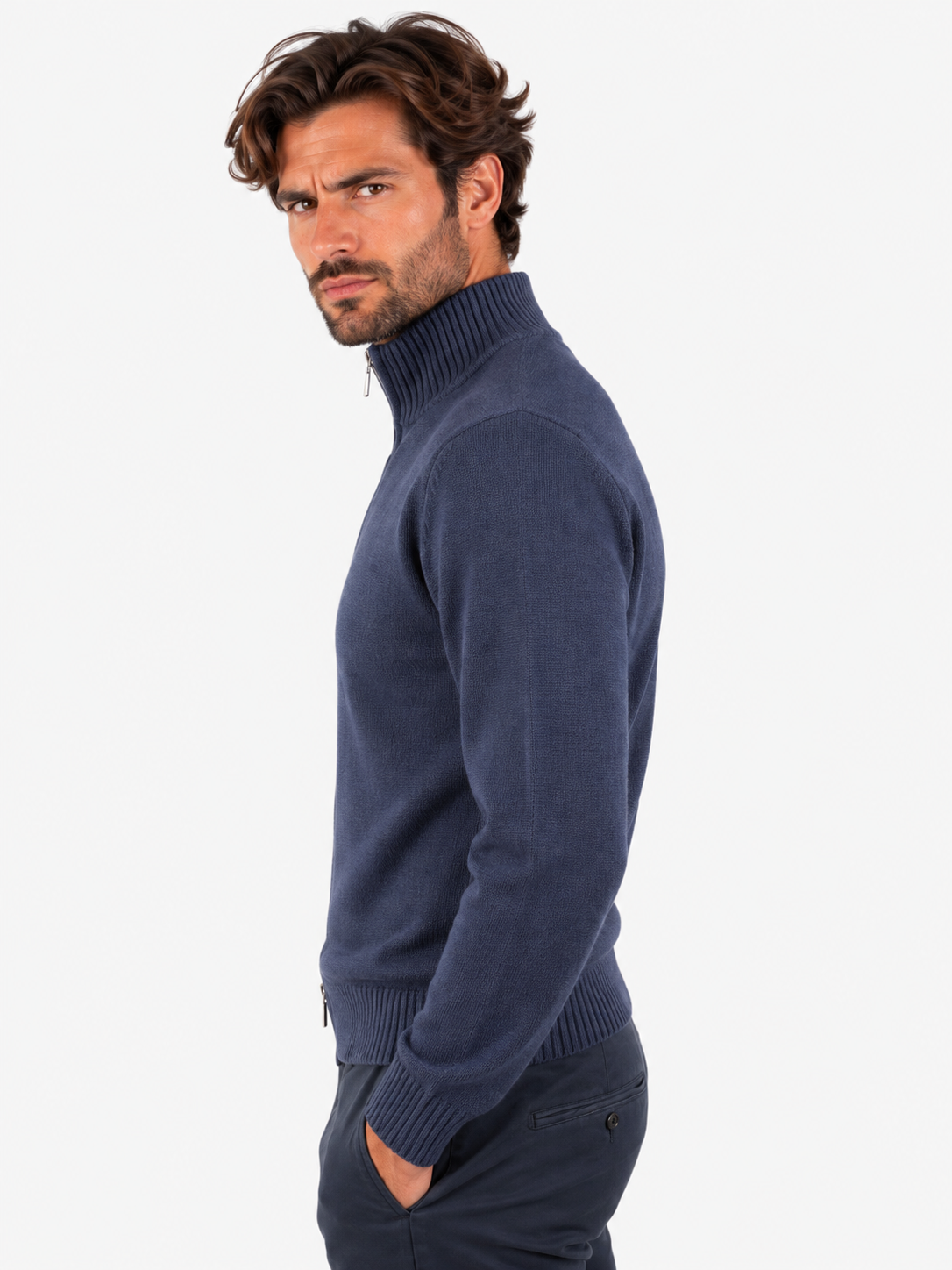 Gran Sasso Full zip uomo in cashmere blu