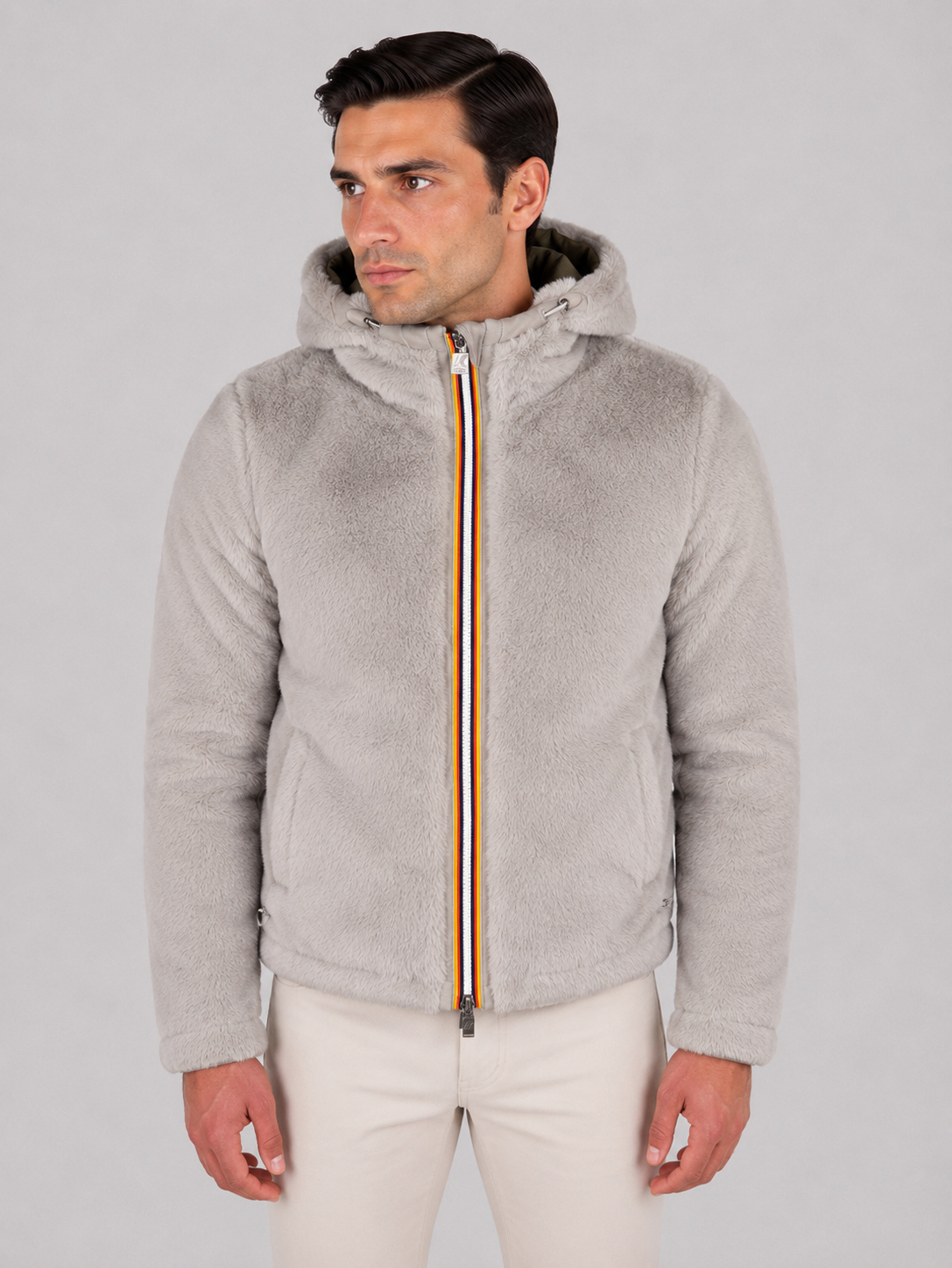 K-Way Giacca Uomo Jack light spancer fur double Reversibile con Cappuccio GREEN ARMY-FUR