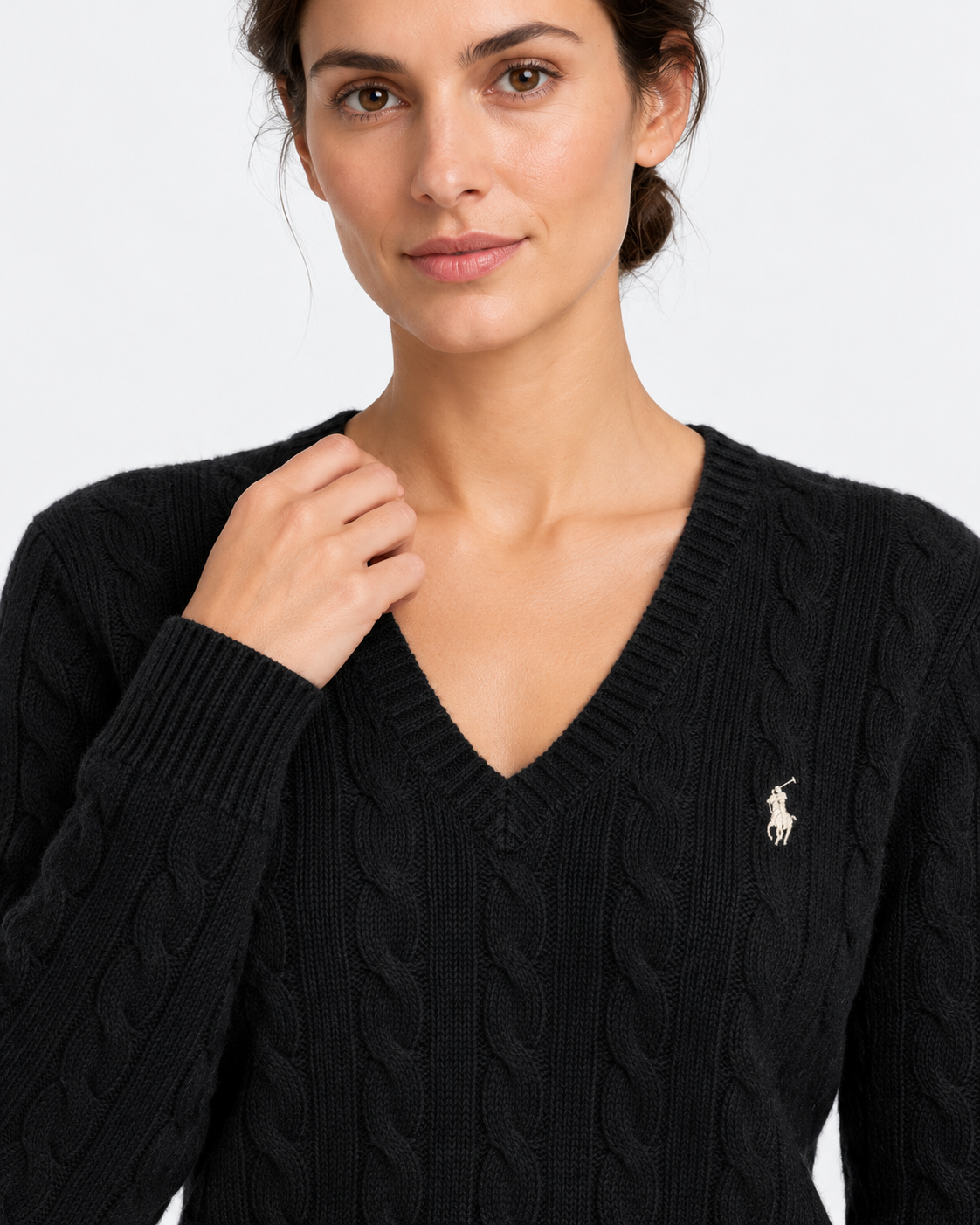Maglione a collo a V in lana e cashmere a trecce