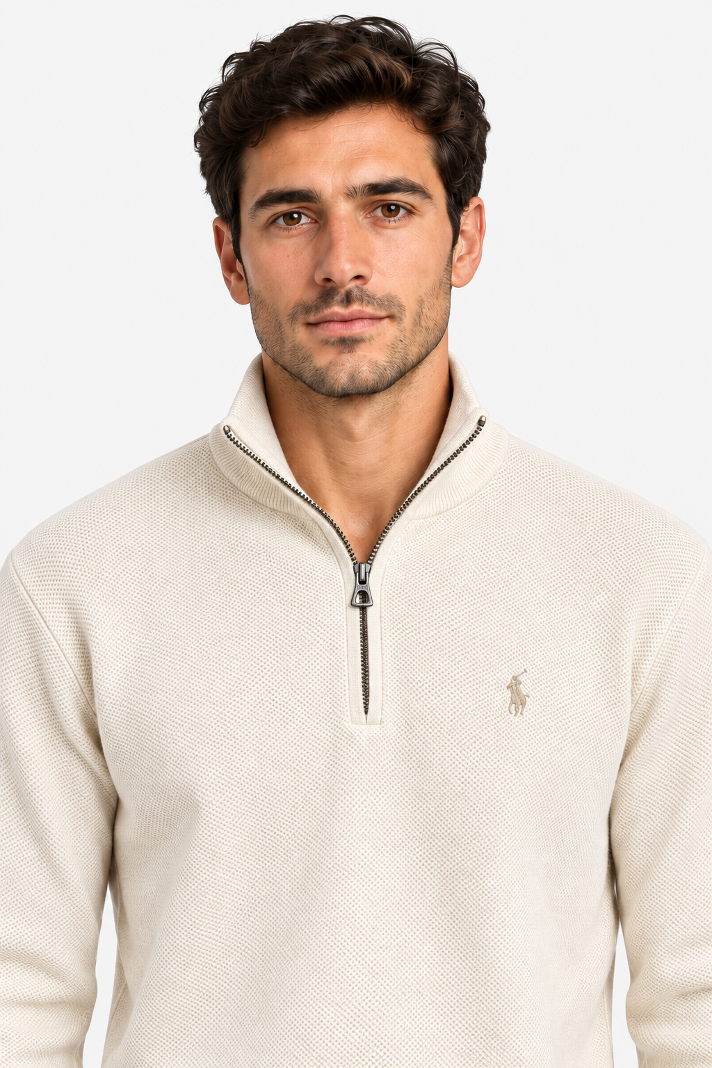 Polo Ralph Lauren Maglia Uomo Mezza Zip a Nido d’Ape Crema