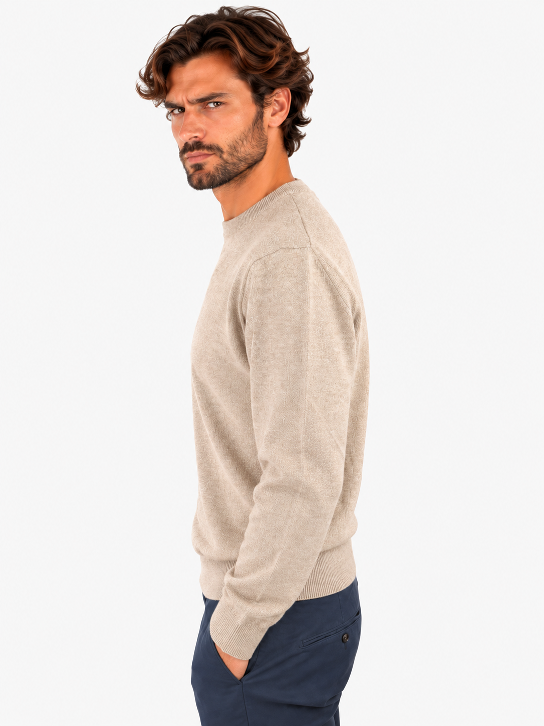 Gran Sasso Girocollo uomo in cashmere nocciola