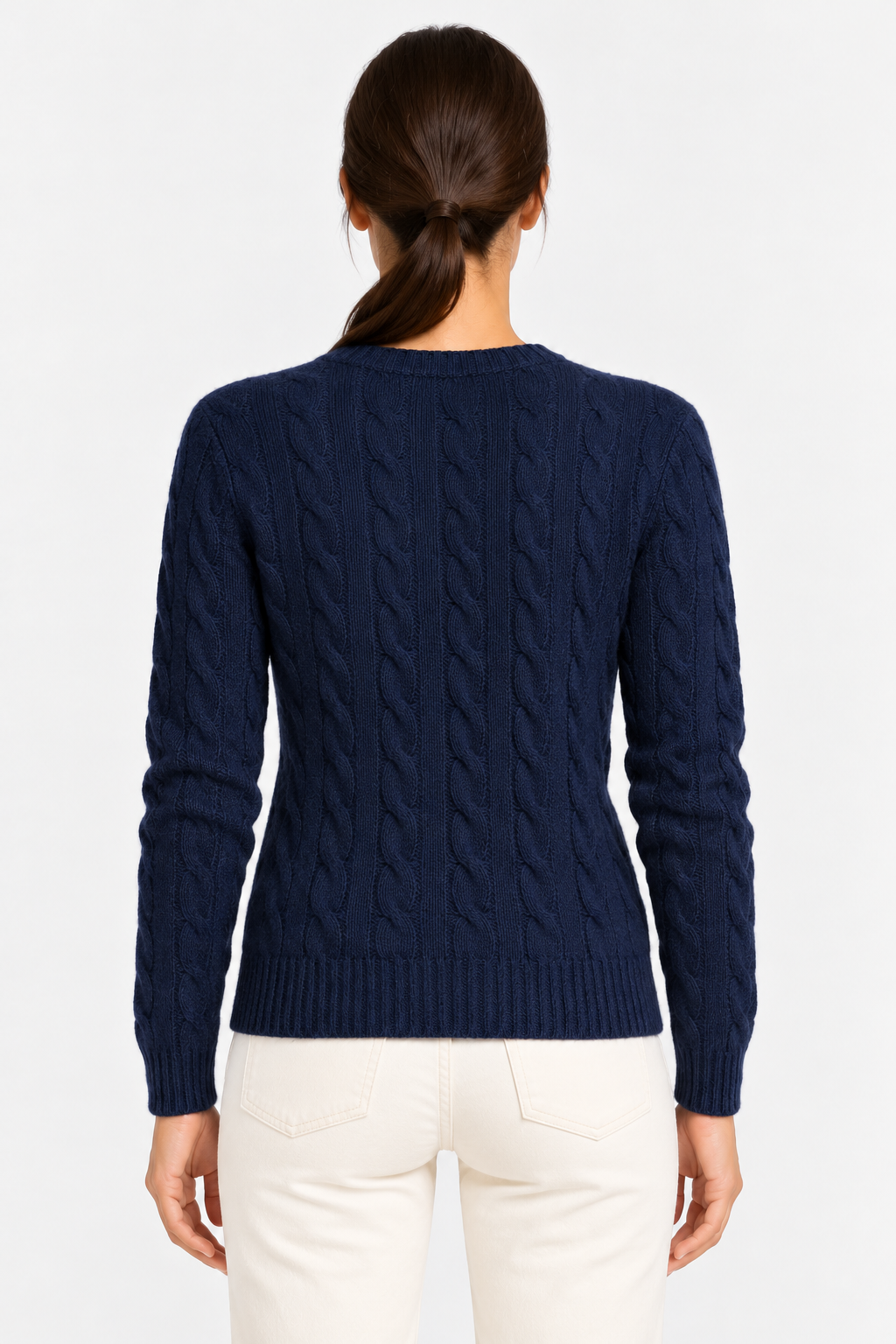 Blue cable-knit wool and cashmere crew neck