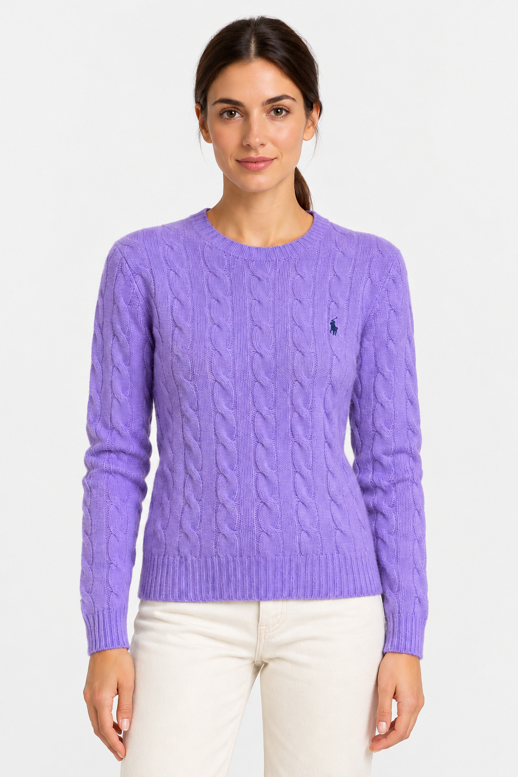 polo ralph lauren Maglione donna girocollo in lana e cashmere a trecce