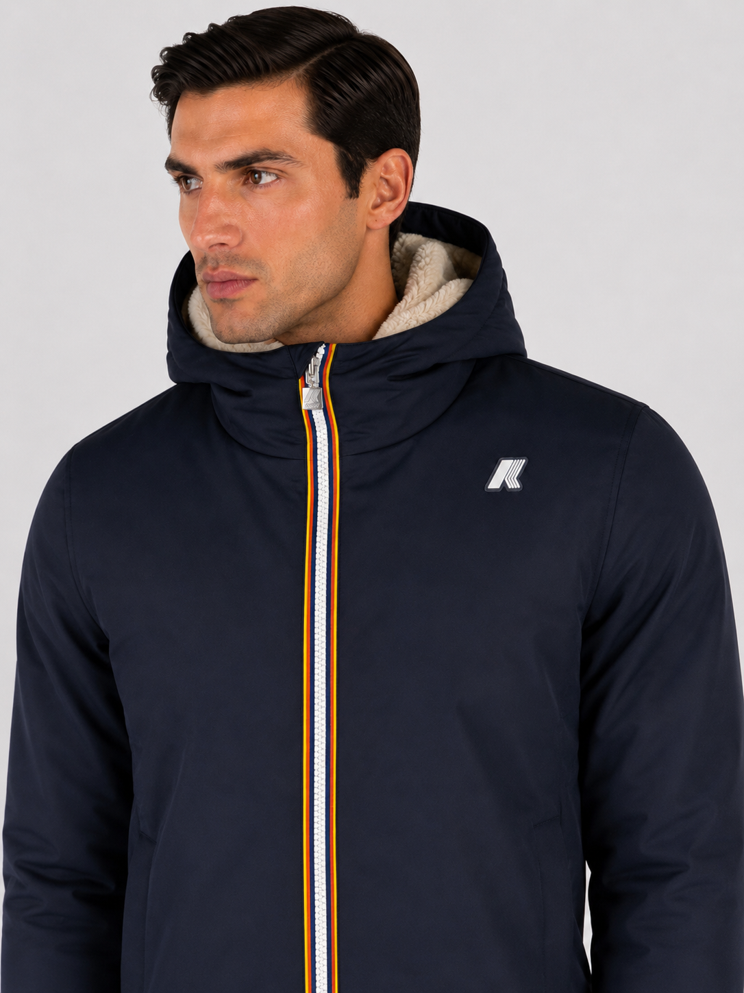 K-Way giubbotto felpato Uomo Jack light spancer fur double Reversibile con Cappuccio BLUE DEPTH - FUR