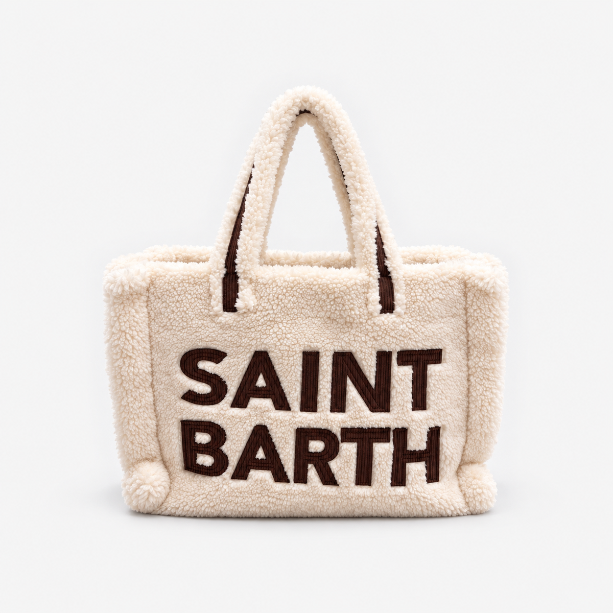 MC2 Saint Barth Borsa Donna Vanity Teddy Panna con Maxi Logo Marrone