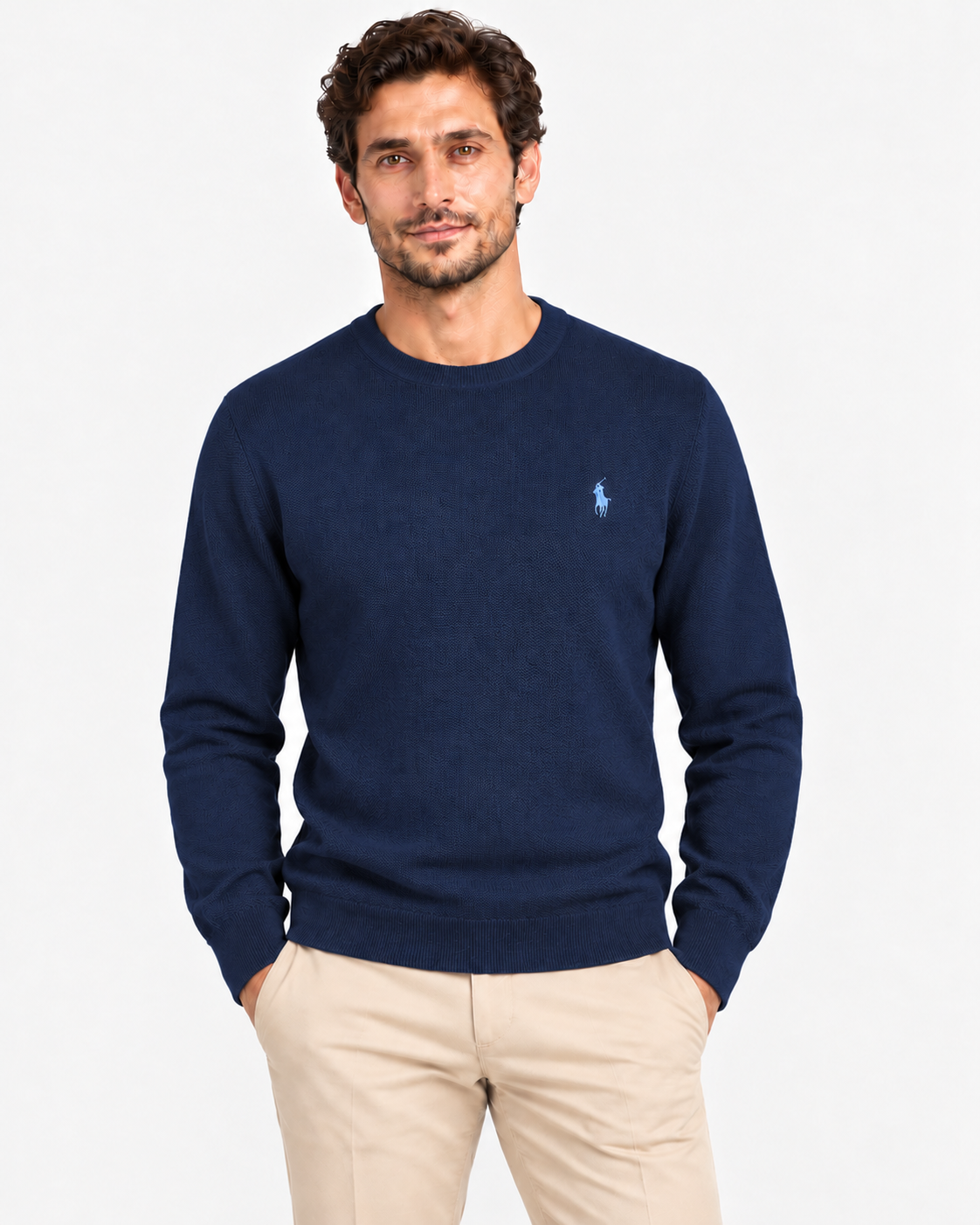 Polo ralph lauren maglione uomo a girocollo effetto texture  navy