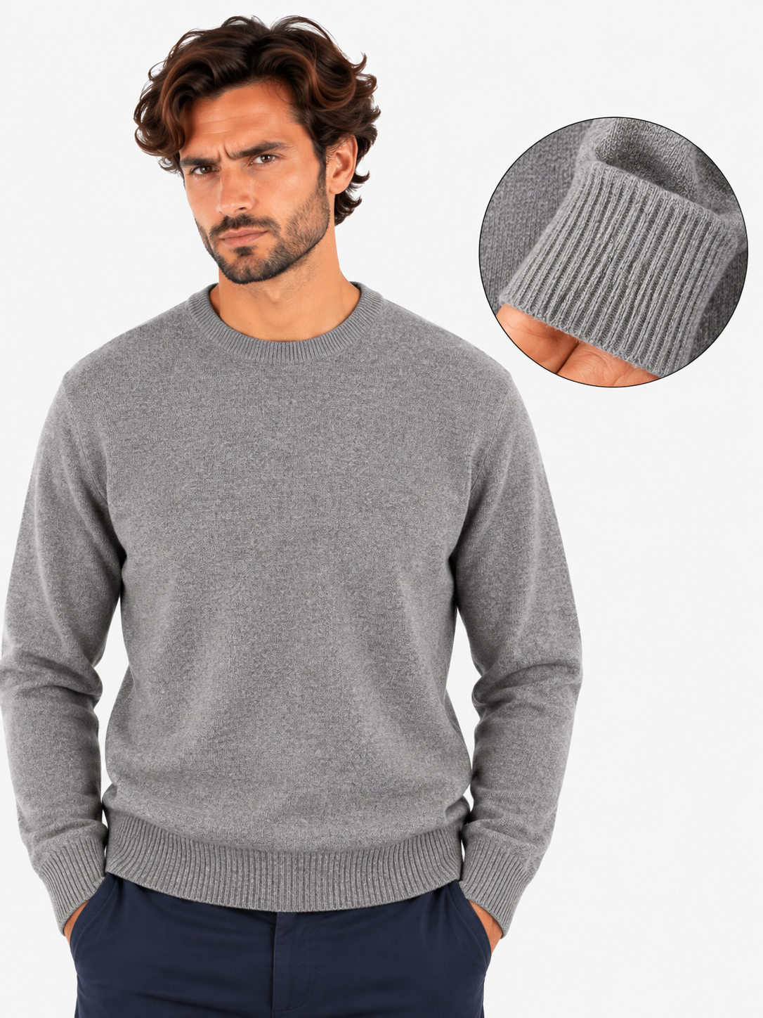 Gran Sasso Girocollo uomo in cashmere grigio