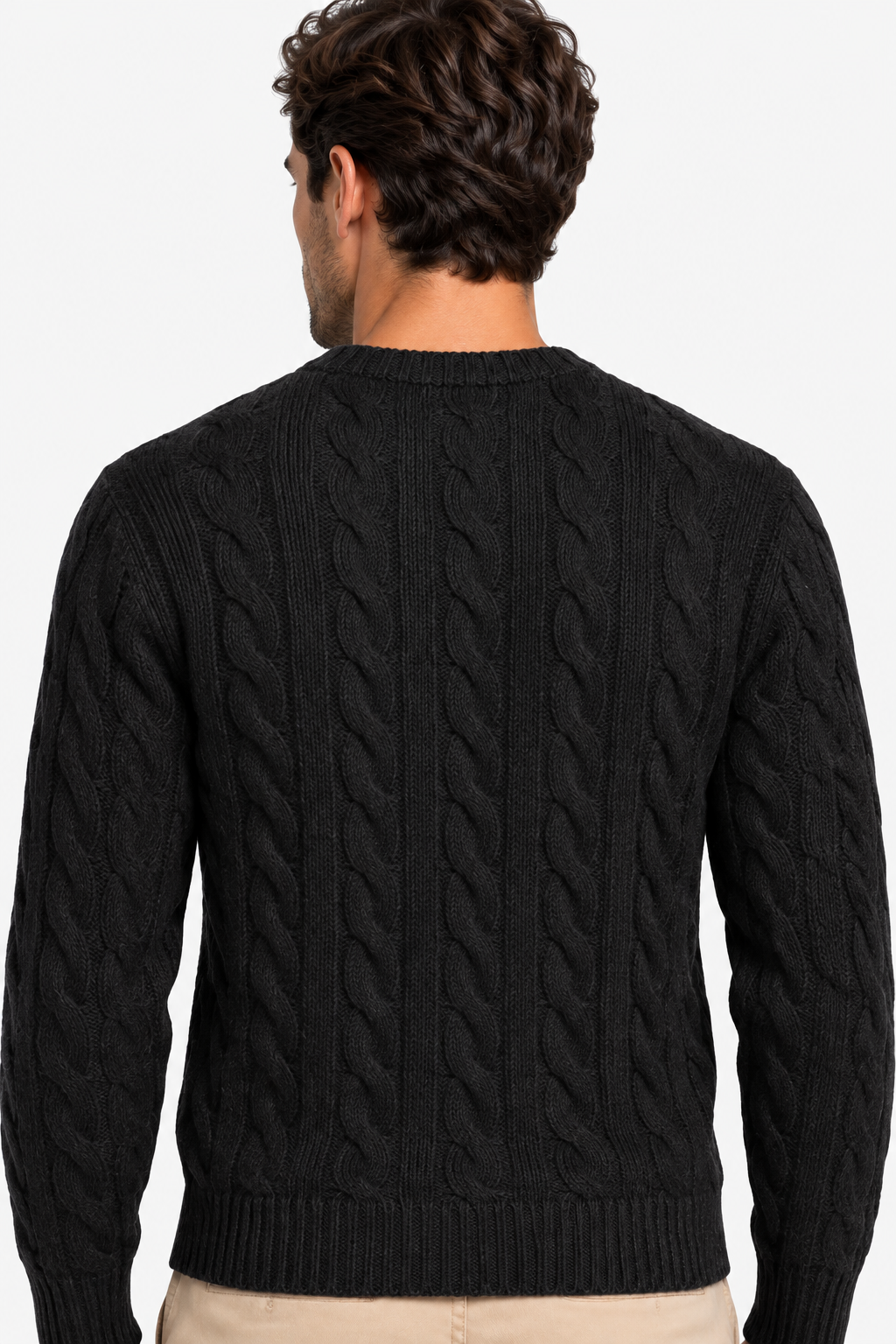 Polo Ralph Lauren Maglia Uomo a Trecce Nera in Lana e Cashmere