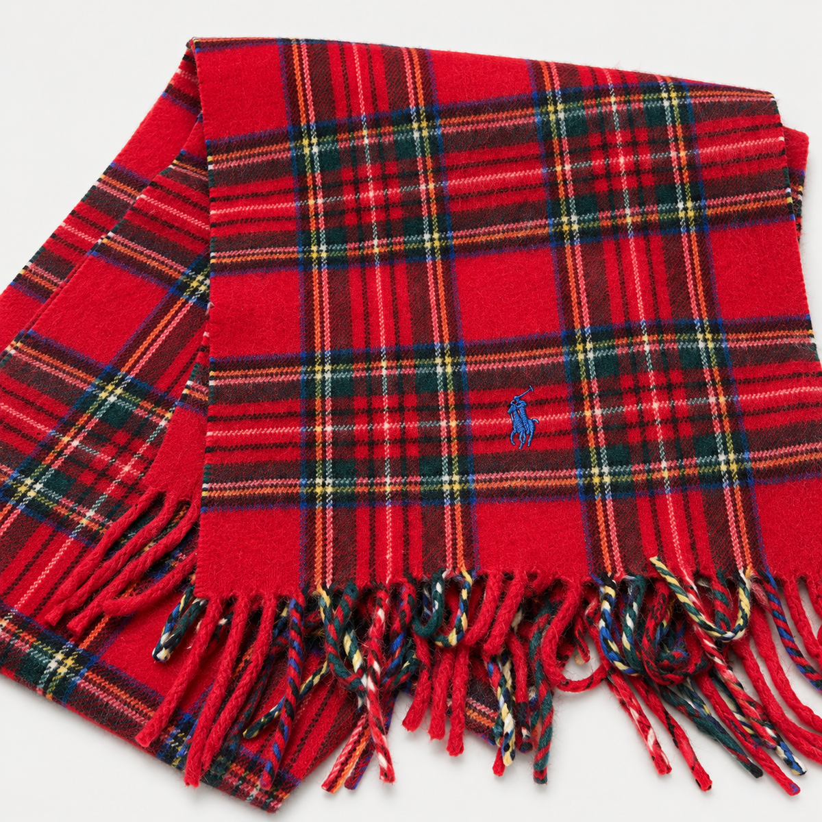 Polo Ralph Lauren cashmere plaid scarf with fringe red multicolor