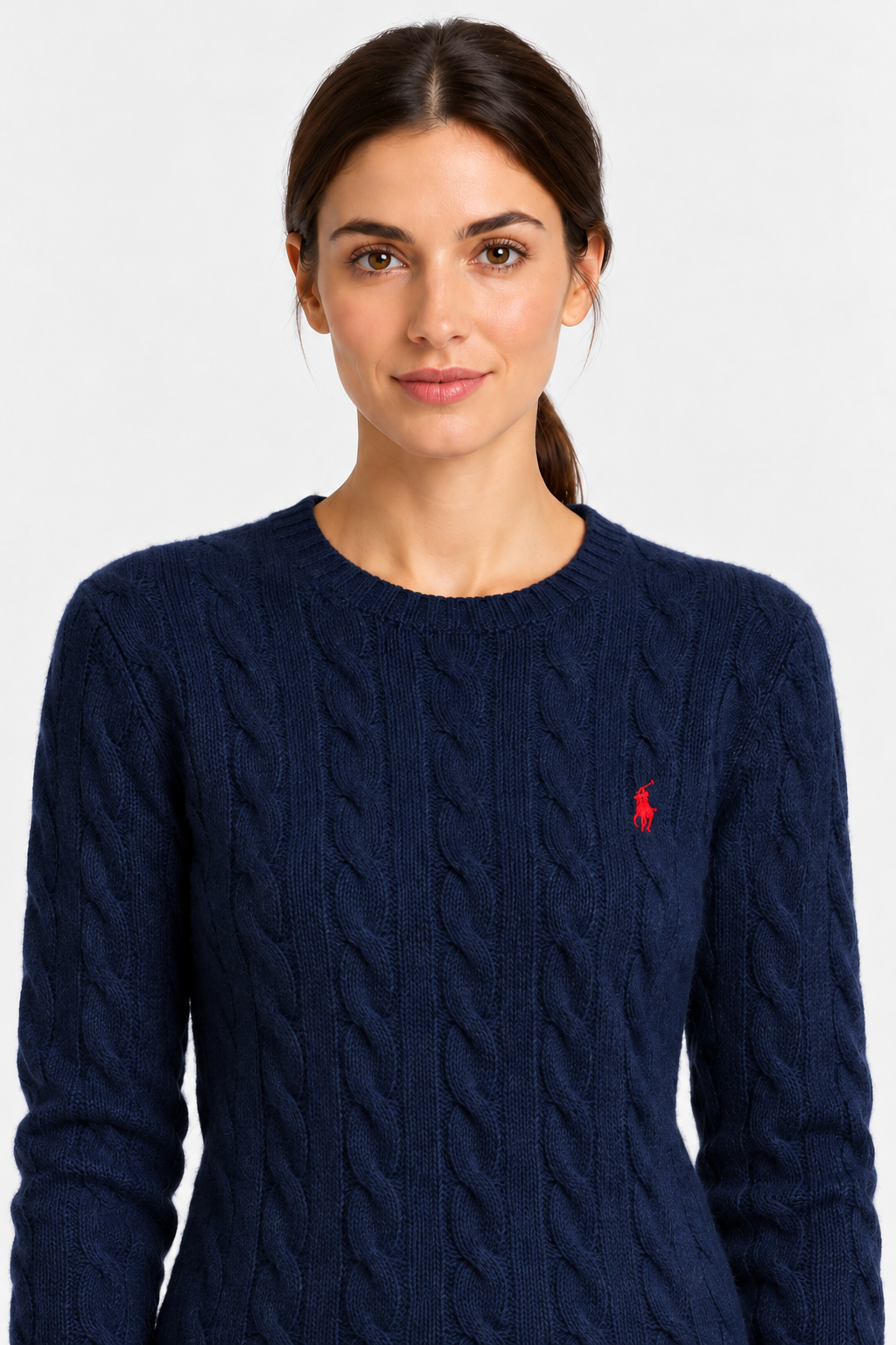 Blue cable-knit wool and cashmere crew neck