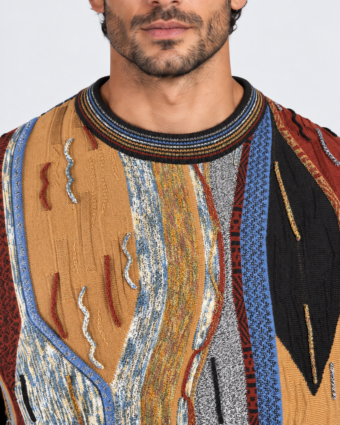 Lorenzoni Maglia girocollo uomo fantasia multicolore in misto lana