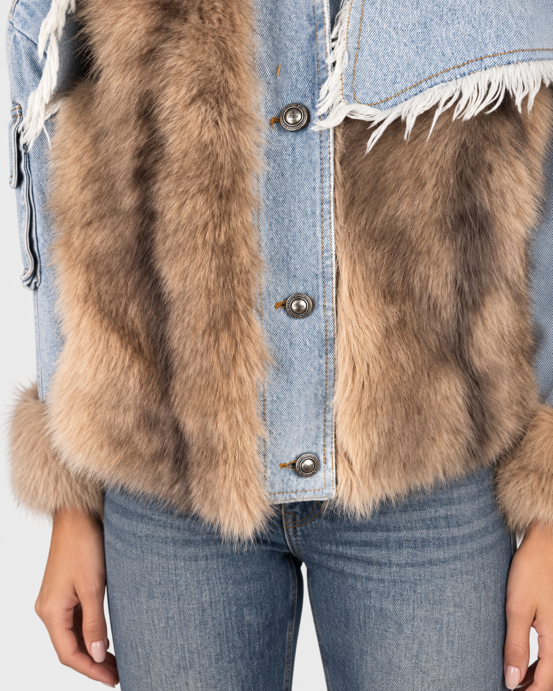 Dixie giubbotto donna in denim chiaro ed ecopelliccia