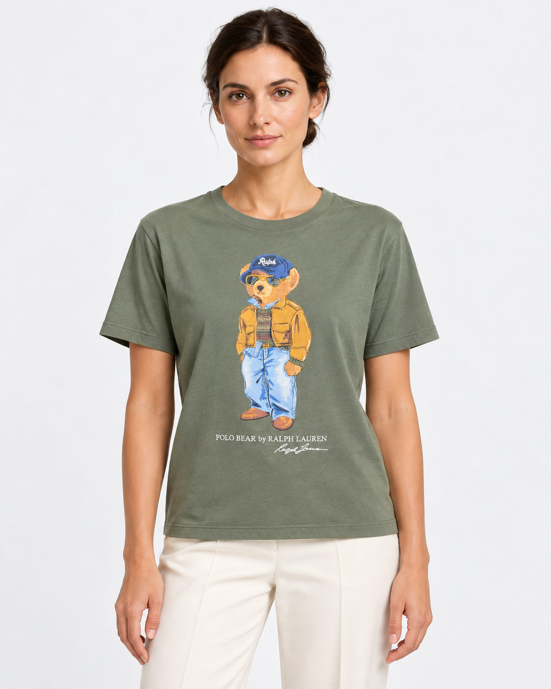 Polo Ralph Lauren T-shirt Donna Polo Bear in Cotone Verde Oliva