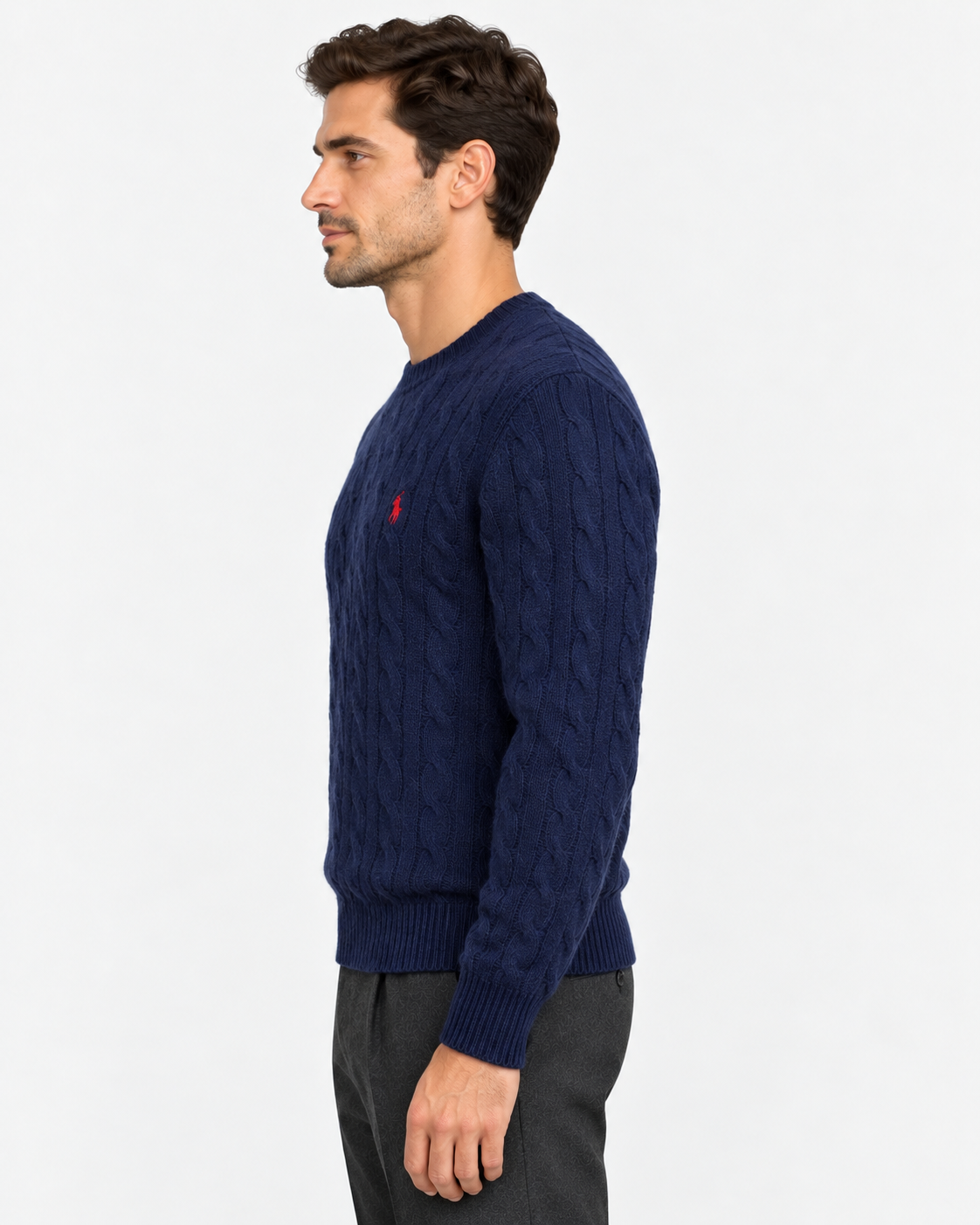 Polo Ralph Lauren Maglia Uomo Navy in Lana e Cashmere a Trecce