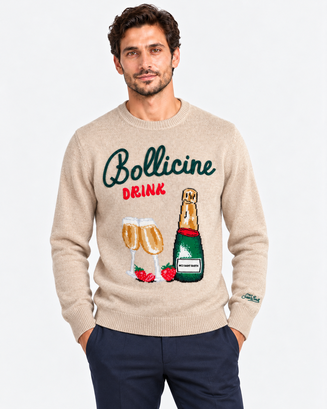 MC2 Saint Barth Maglia Uomo Heron Bollicine Drink Beige