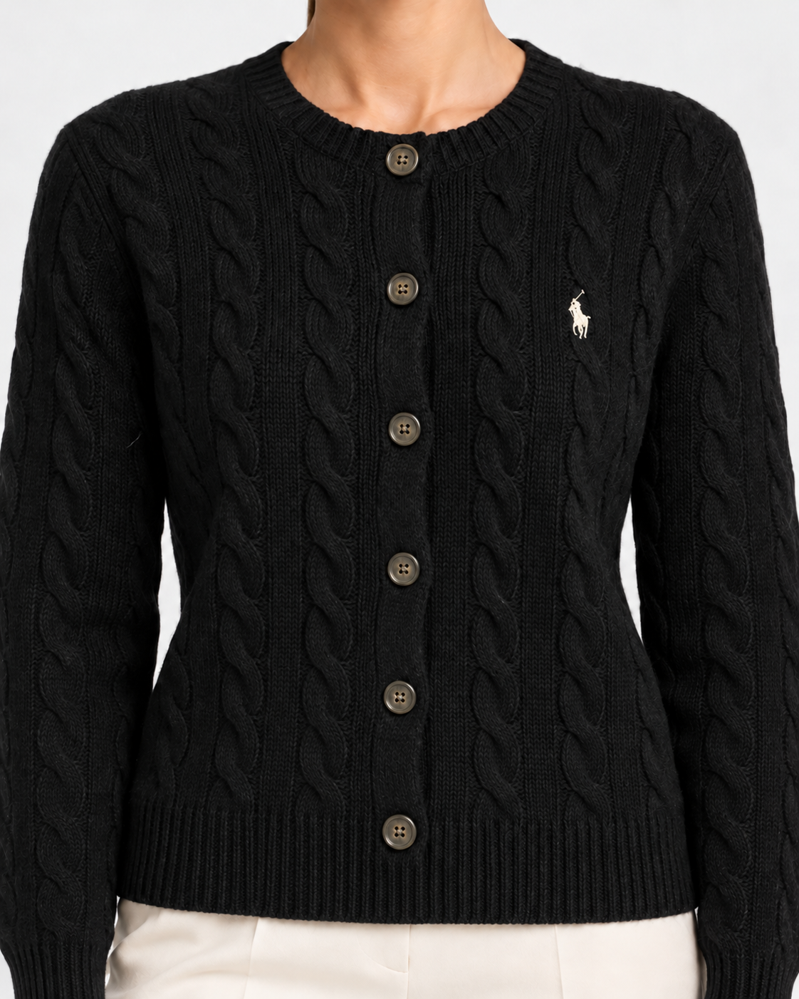 Cardigan a trecce in lana e cashmere black