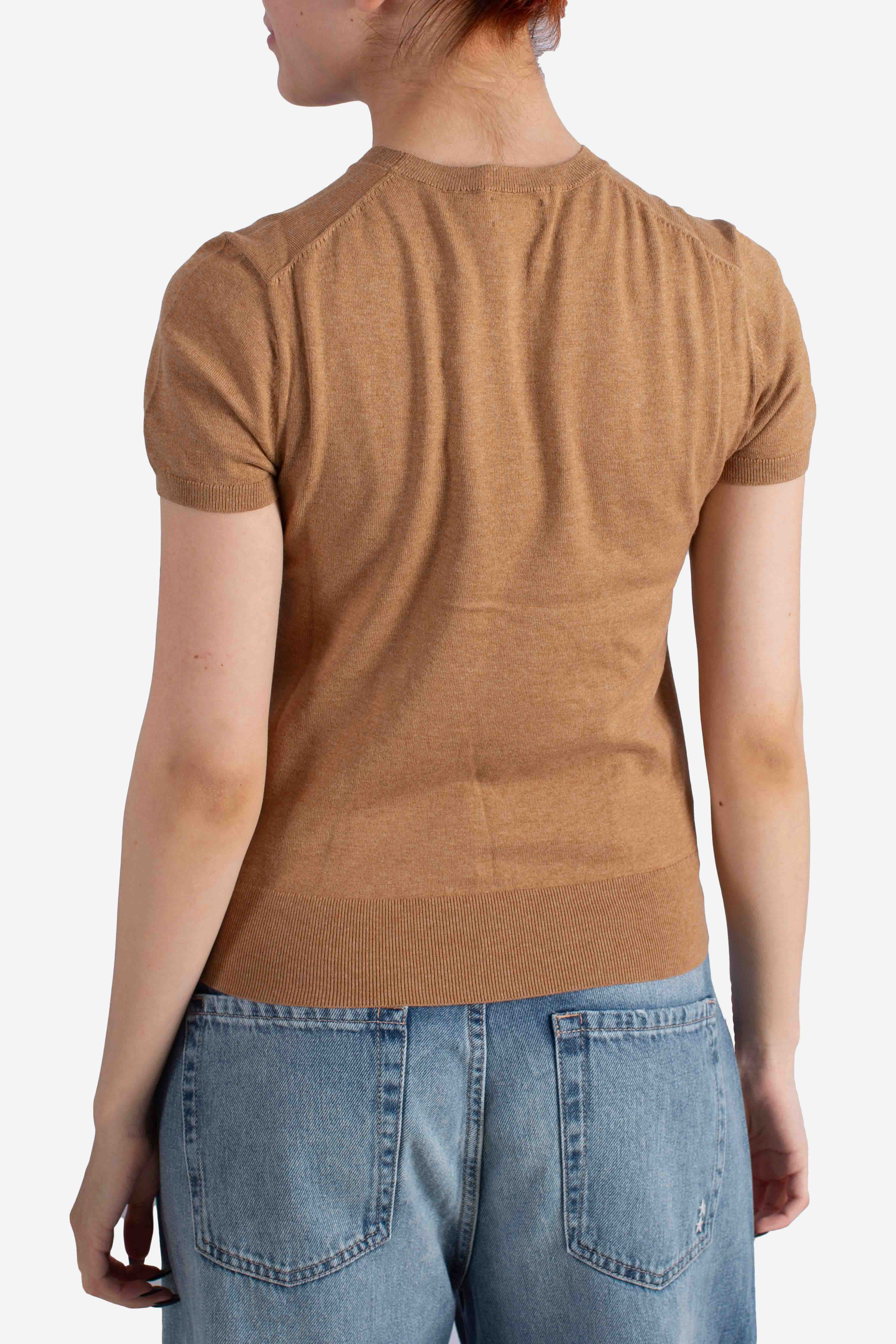 Maglione girocollo a maniche corte camel