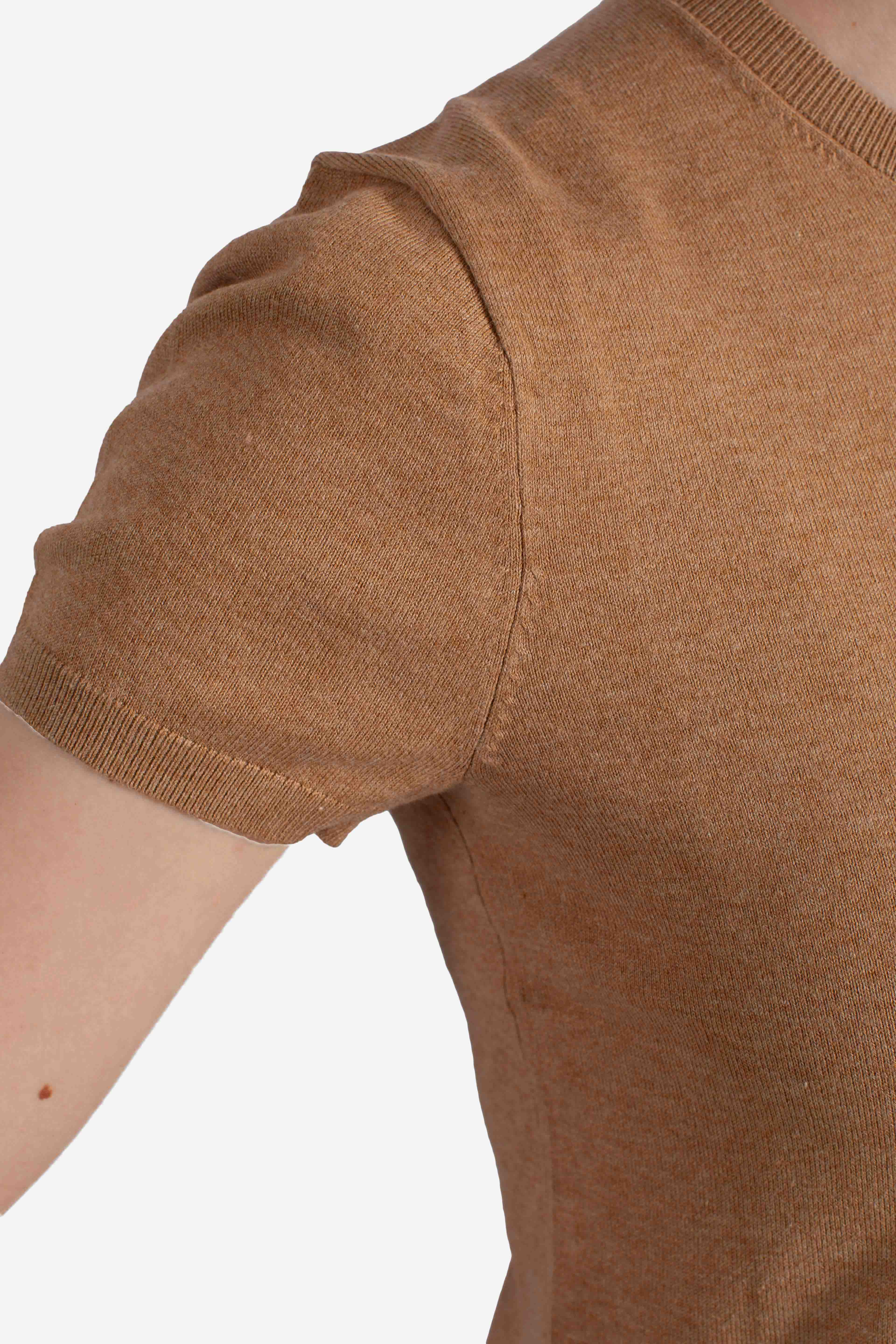 Maglione girocollo a maniche corte camel