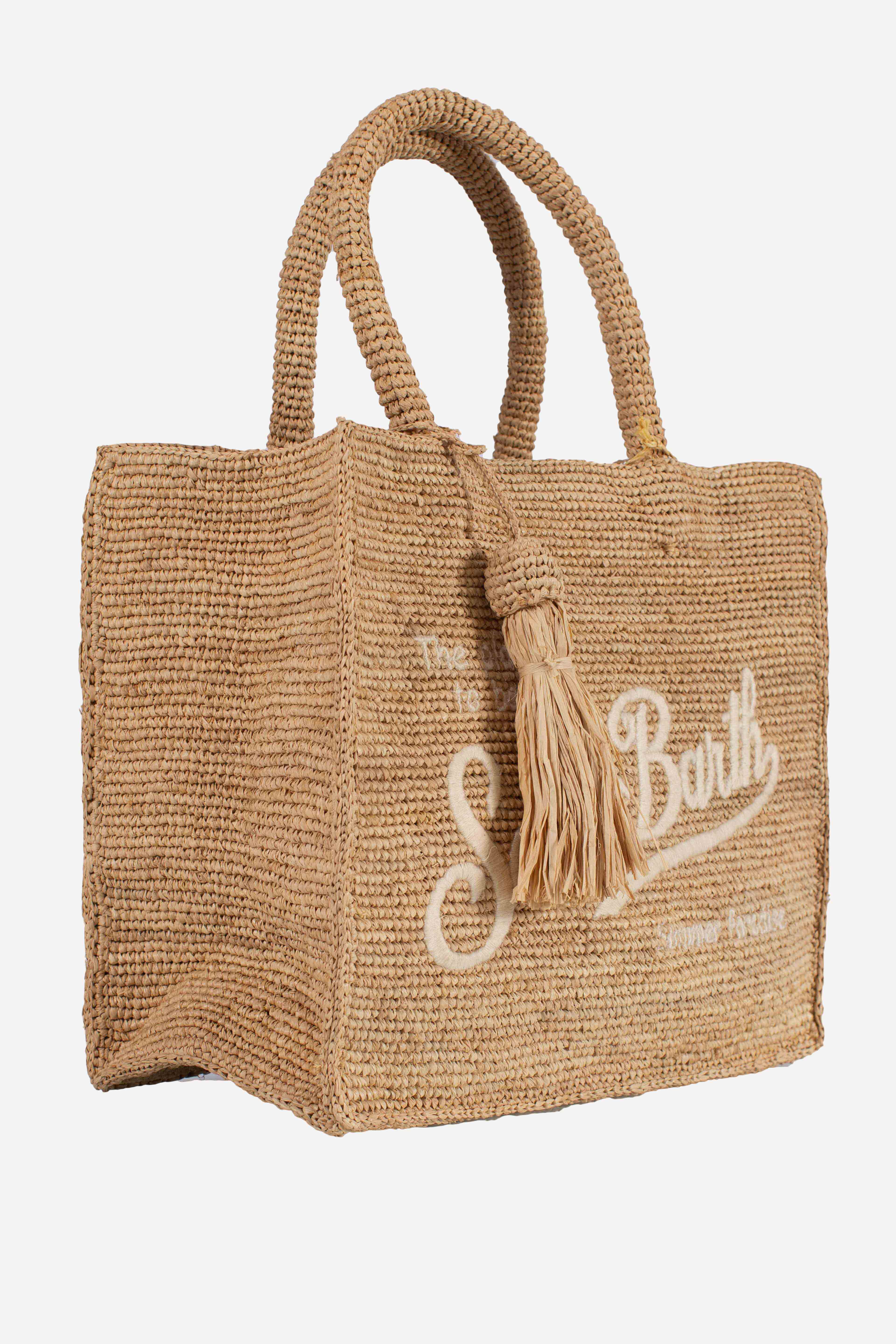 Borsa Colette in rafia con logo ricamato