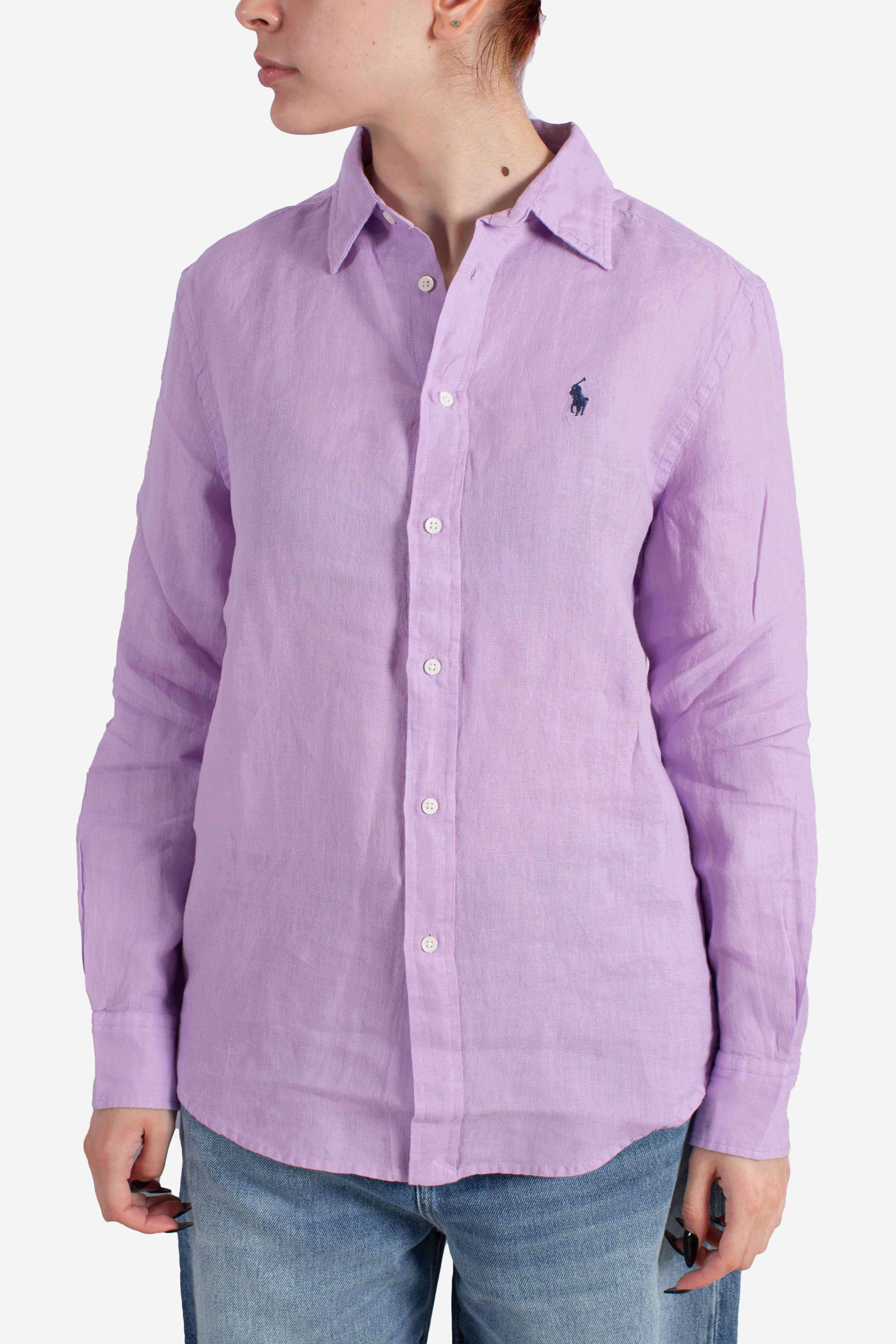 Camicia in lino classic fit purple