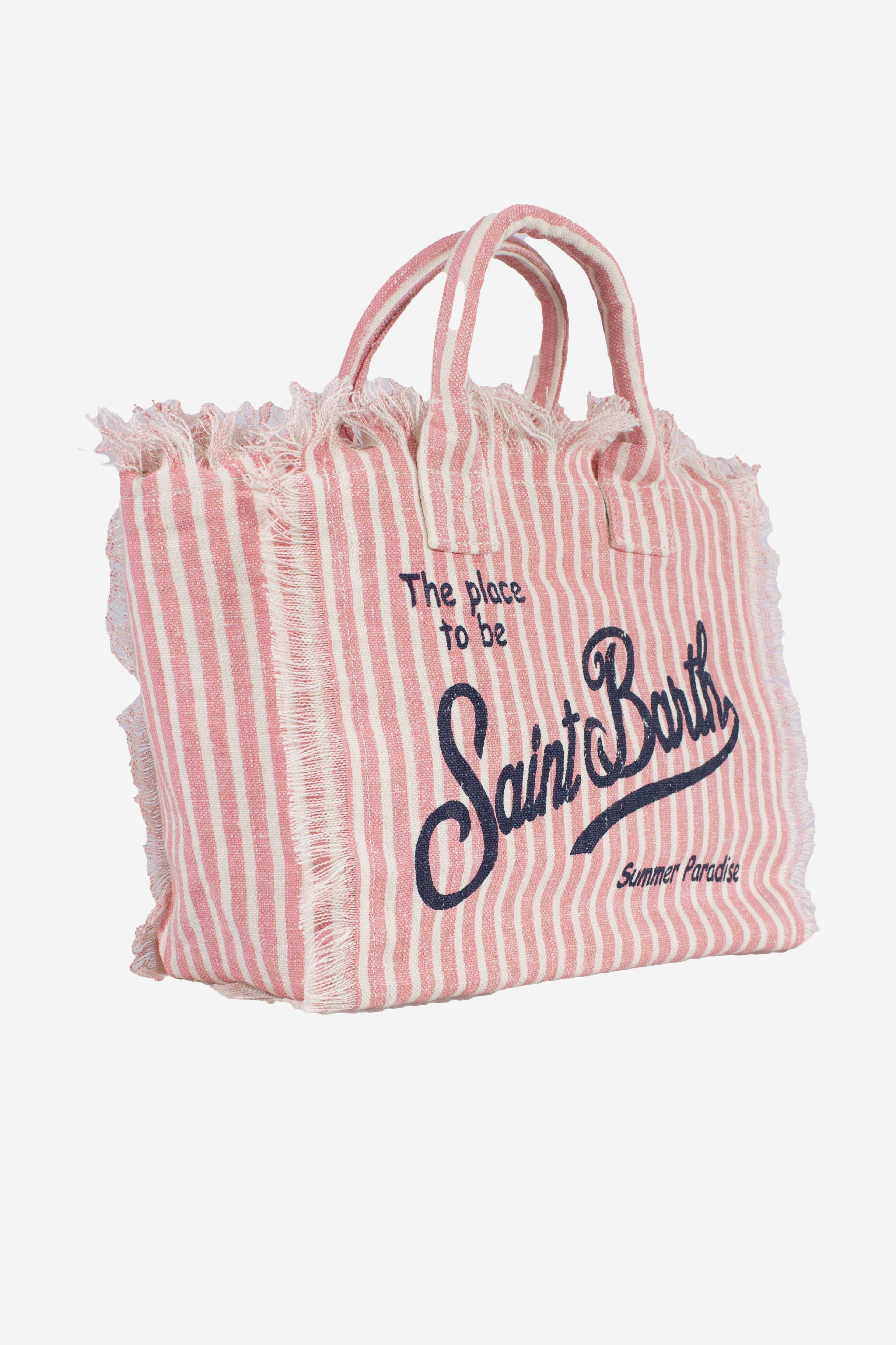 Borsa Colette in lino a righe rosa e bianche