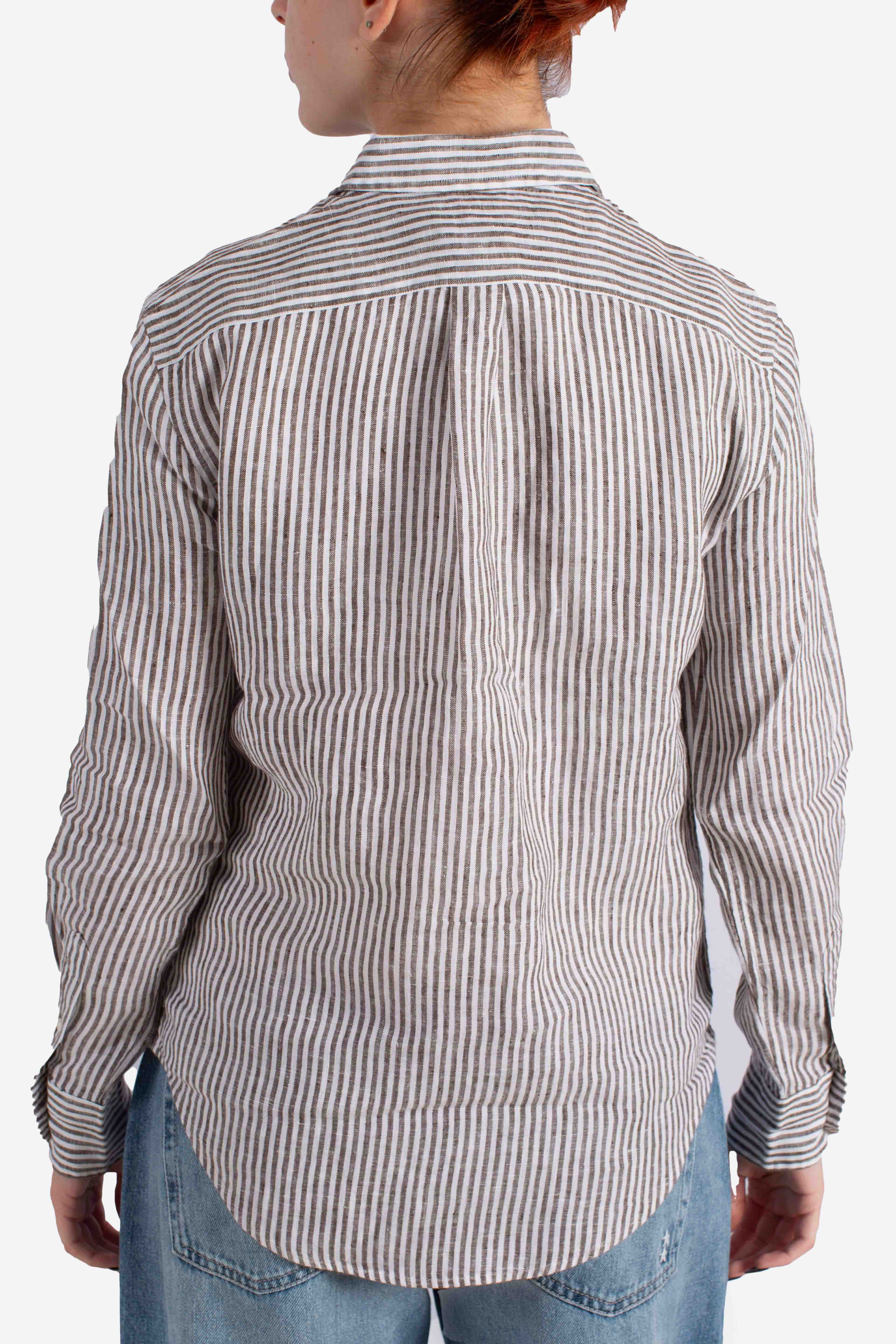 Camicia in lino classic fit a righe white brown