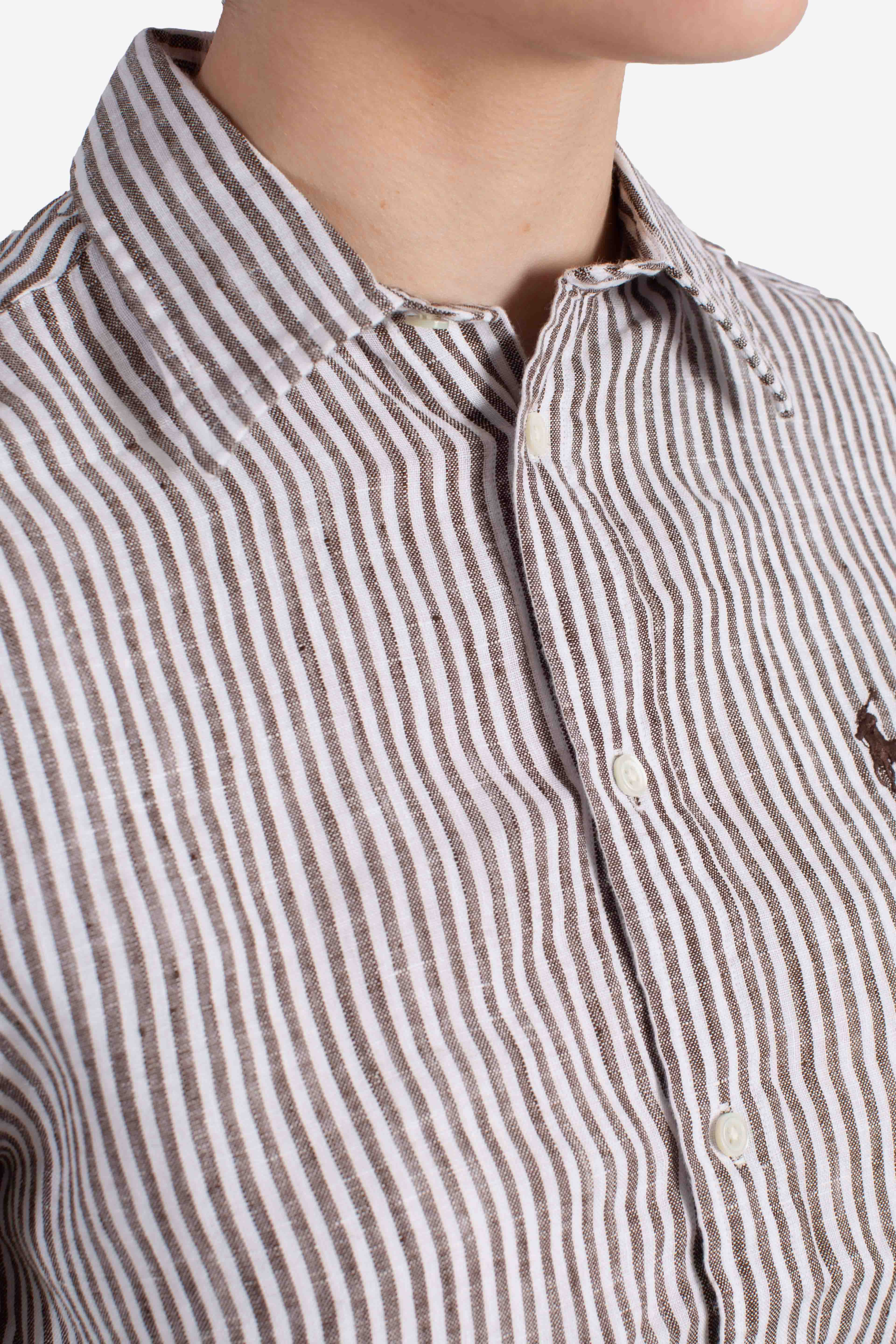 Camicia in lino classic fit a righe white brown