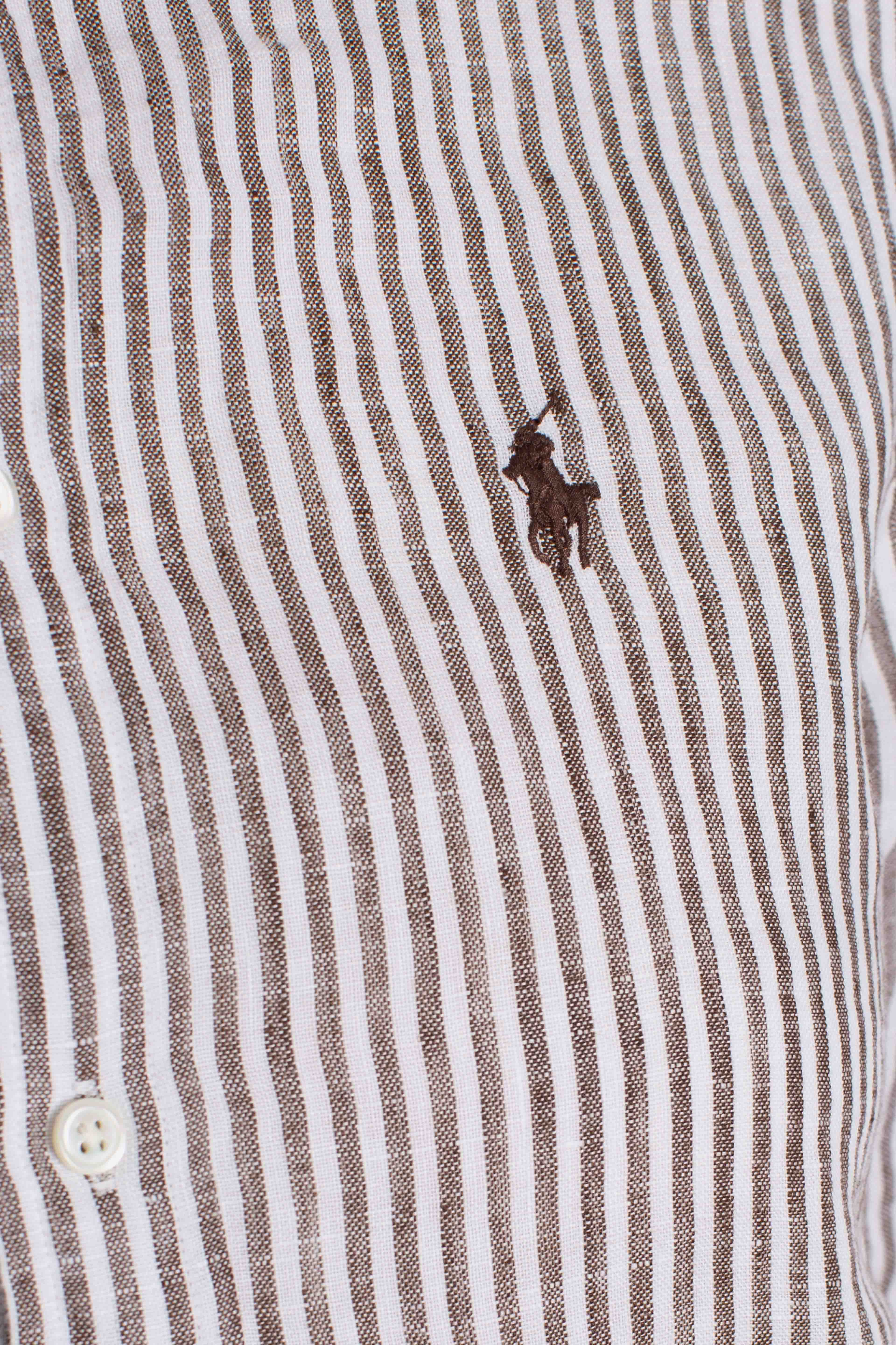 Camicia in lino classic fit a righe white brown
